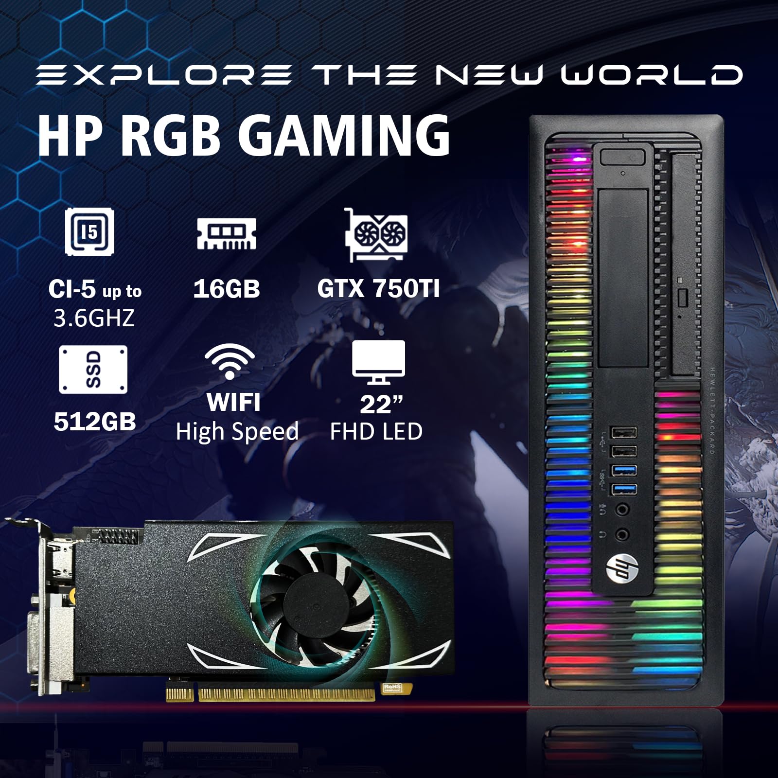HP RGB Gaming Desktop PC, Intel Quad Core I5-6500 up to 3.6GHz