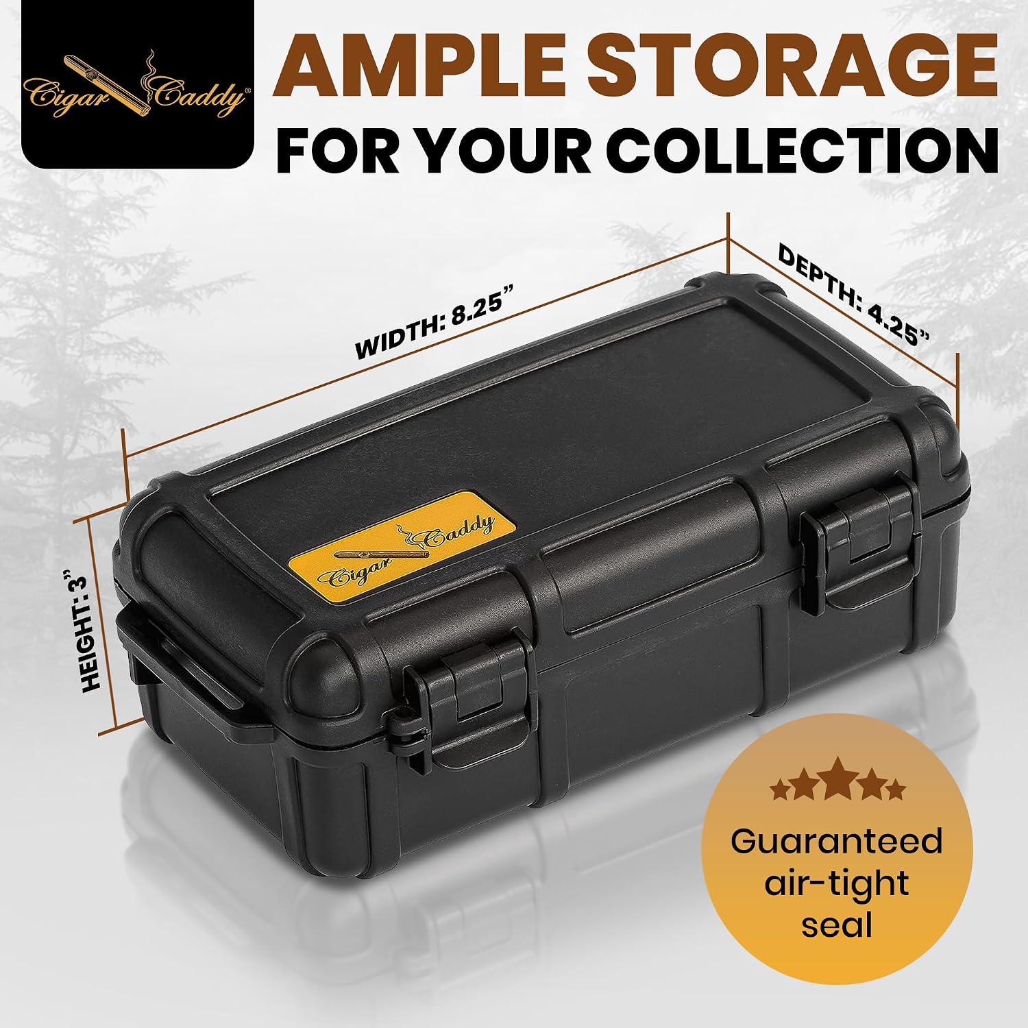 Cigar Caddy 3240 Matte Black Travel Cigar Humidor Case with Airtight Seal | Waterproof Cigar Holder with Humidifier Disc, Holds 10 Churchill Cigars