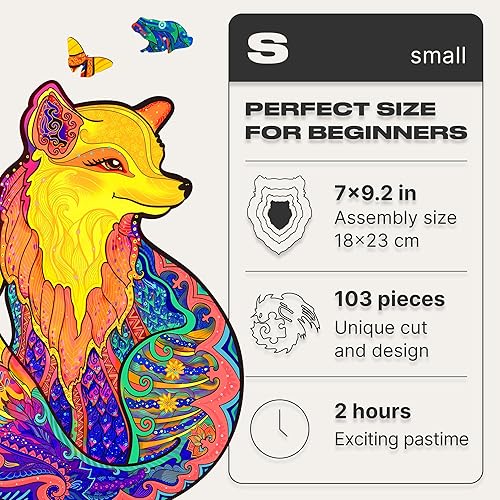 Miniatura 10 de UNIDRAGON Rompecabezas de madera original  Zorro atractivo, 700 piezas, tamaño real 17.6 x 23 pulgadas, hermoso paquete de regalo, forma única, el