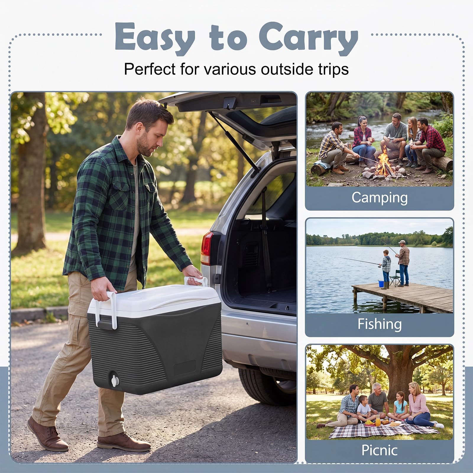 Lifezeal - Refrigerador rígido portátil 41L, refrigerador de camping con aislamiento térmico de 5 a 7 días, caja refrigerante con 4 portavasos y tapón de drenaje, ideal para picnic, pesca, viajes