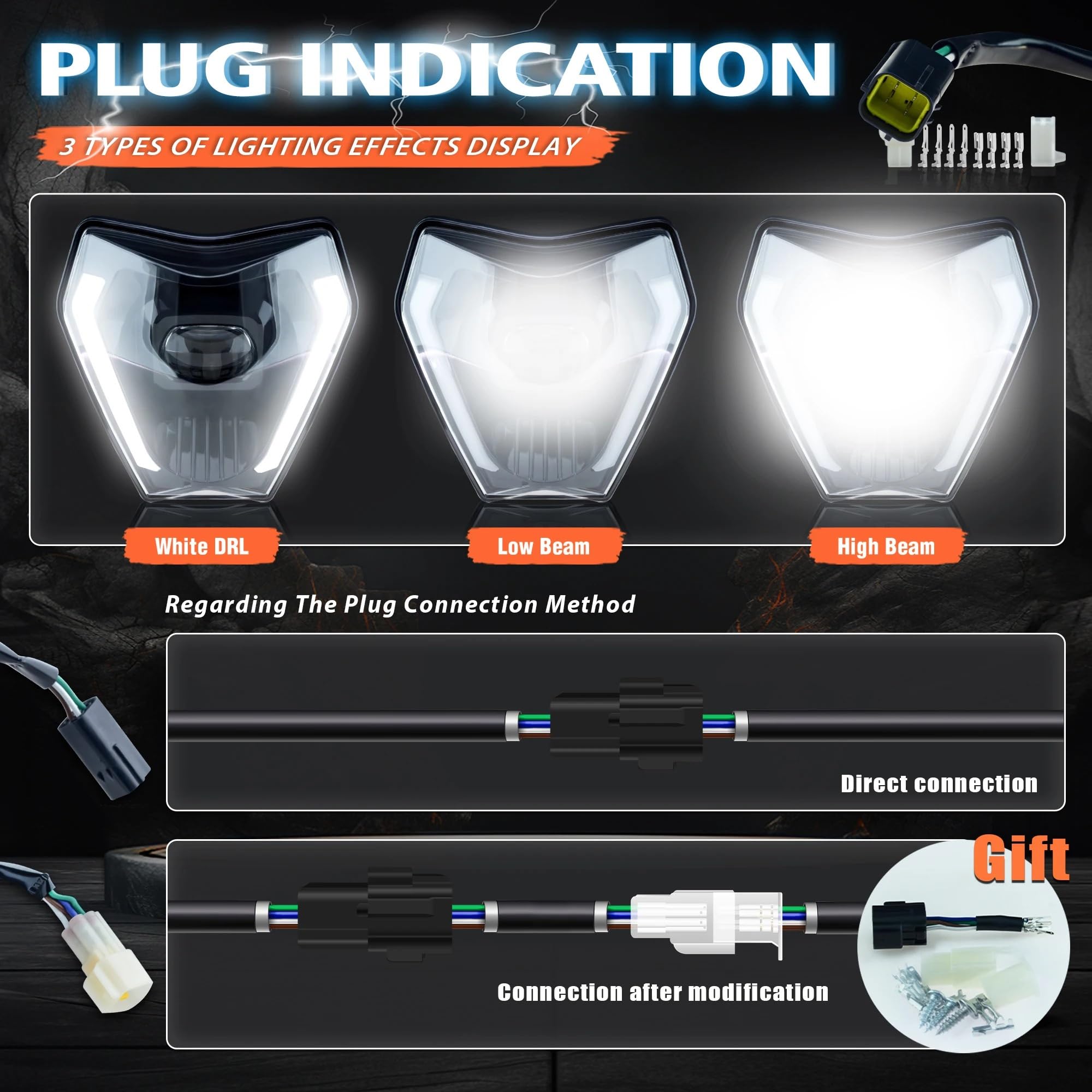 Luz Delantera de Motocicleta Se adapta a EXC XC SX MX 125 250 300 450 2024 2025 2026 faro delantero LED para motocicleta(Black-24-26)