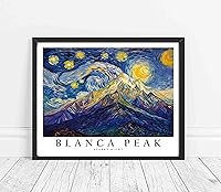 Vista 1 de Blanca Peak - Póster impreso de noche estrellada, arte de pared de montaña Blanca Peak, decoración de arte para dormitorio, obra de arte de cumbre