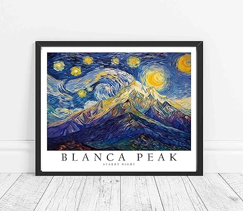 Blanca Peak - Póster impreso de noche estrellada, arte de pared de montaña Blanca Peak, decoración de arte para dormitorio, obra de arte de cumbre,