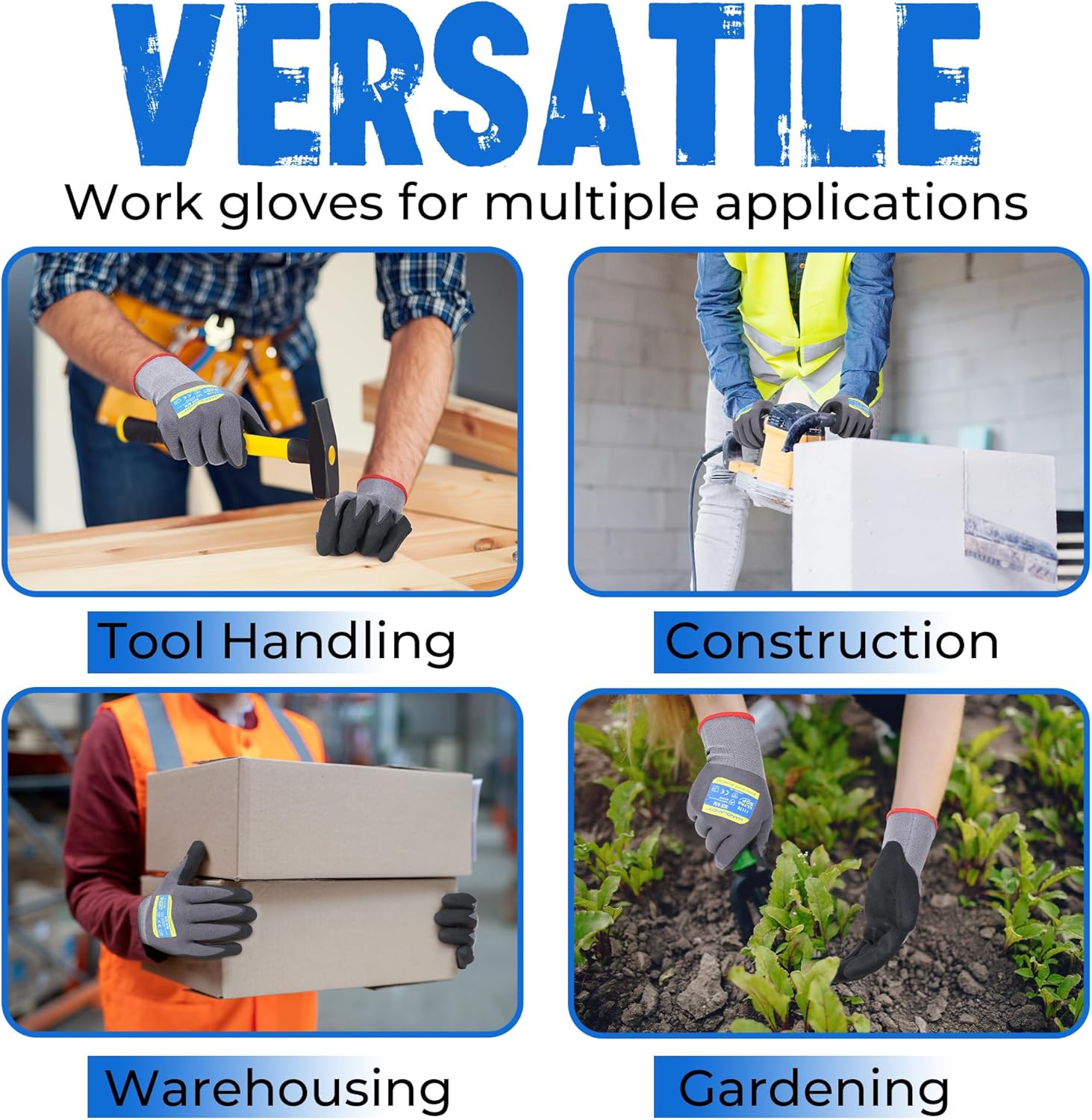 HANDLANDY 6 Pairs Safety Work Gloves with MicroFoam Nitrile Coated - Breathable Nylon Gloves with Grip for Men & Women