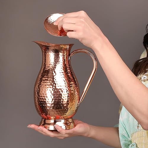 Miniatura 3 de Jarra de agua de cobre puro de 70 onzas  Jarra grande martillada hecha a mano con tapa  Sin forro sin recubrimiento sin químicos para beneficios de