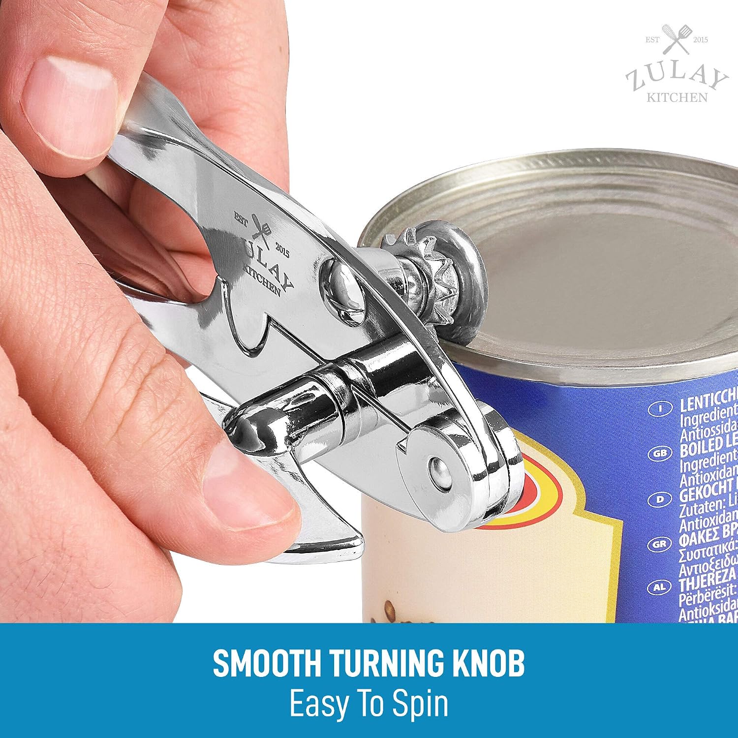 Zulay Kitchen Manual Can Opener With Smooth Comfortable Grip Handle - Easy To Turn Knob Durable Handheld Can Opener - Premium Grade Construction Hand Can Opener