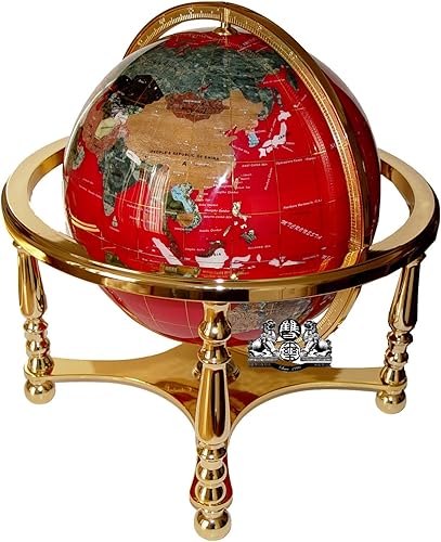 Miniatura 2 de Unique Art - Globo del mundo de lapislázuli rojo de 21 pulgadas de alto con soporte dorado de 4 patas