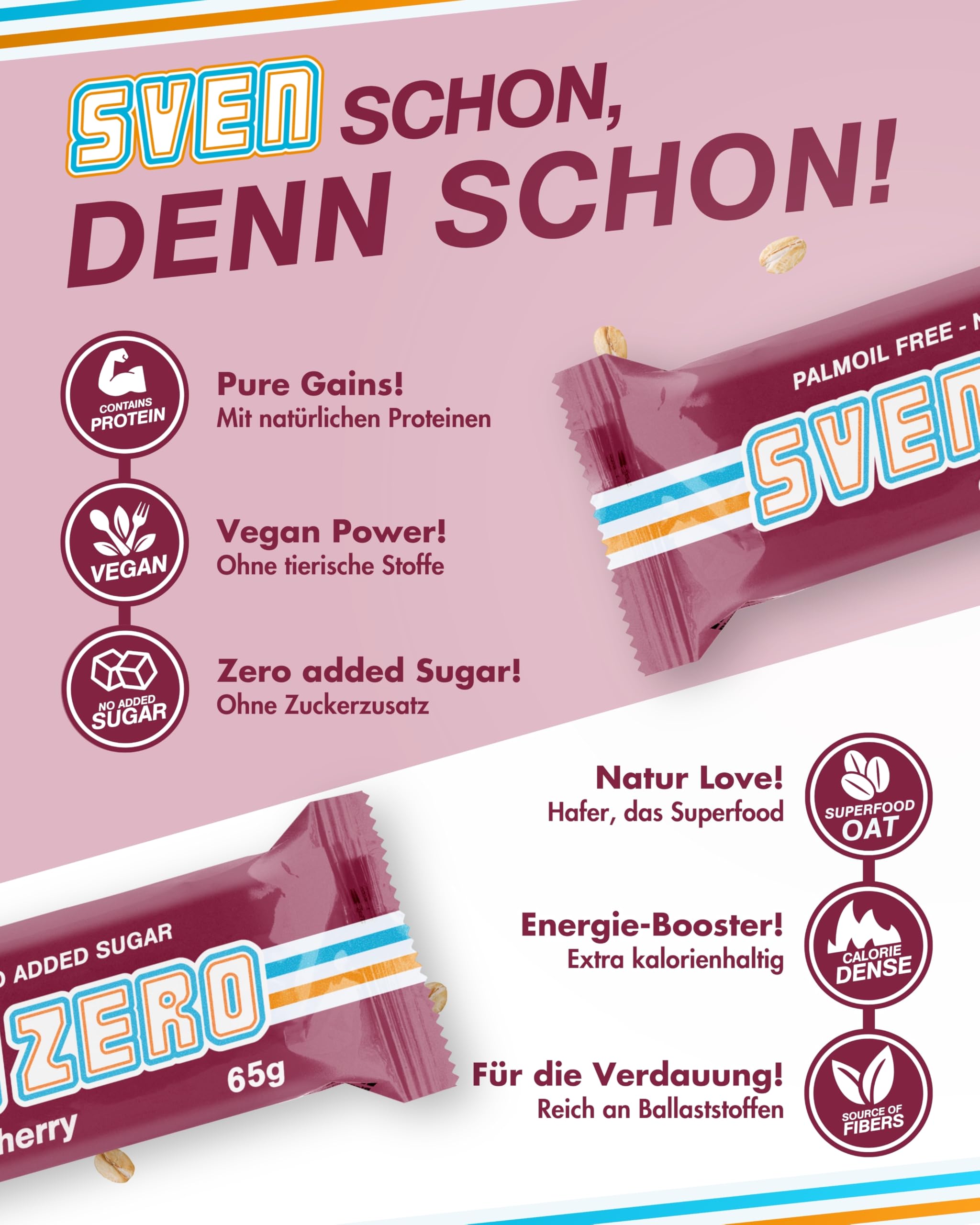 Sven Jack (Energy Cake) Haferriegel Zero Cherry 20x 65g | Haferflocken Riegel mit Kirsche I Energieriegel ohne Zucker & Palmöl I Vegane Haferriegel I No added sugar I Kalorien Riegel I Müsliriegel