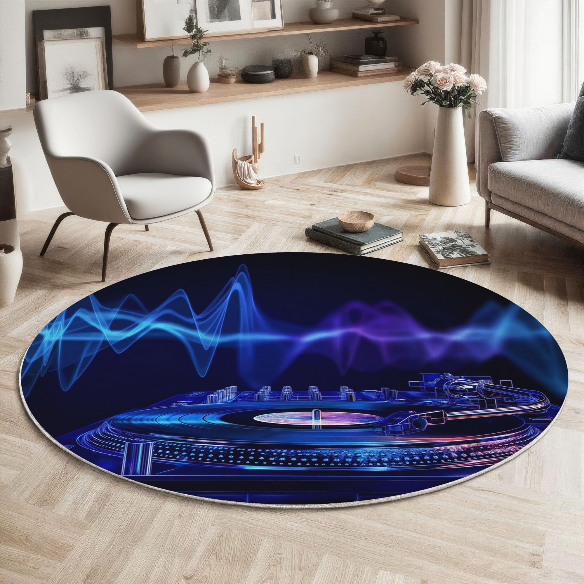 Tapis salon soundwave chic moquette imprimée chambre adulte bleu noir