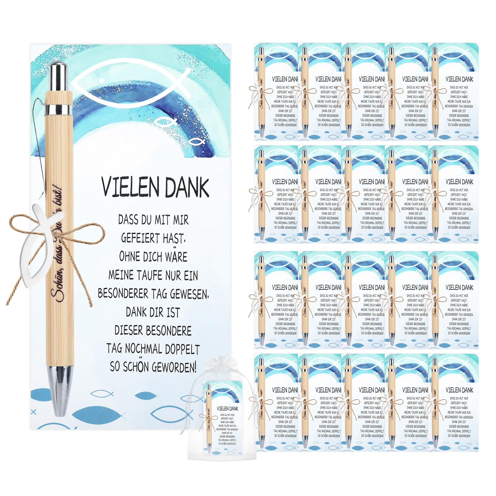 20 Stück Gastgeschenk Taufe Schön DASS du da Bist Holzstifte Firmung Geschenk Set, Taufgeschenke für Mädchen,Taufgeschenke Jungen mit Glücksbringer, Dankeschön Geschenk für Taufe Firmung Kommunion