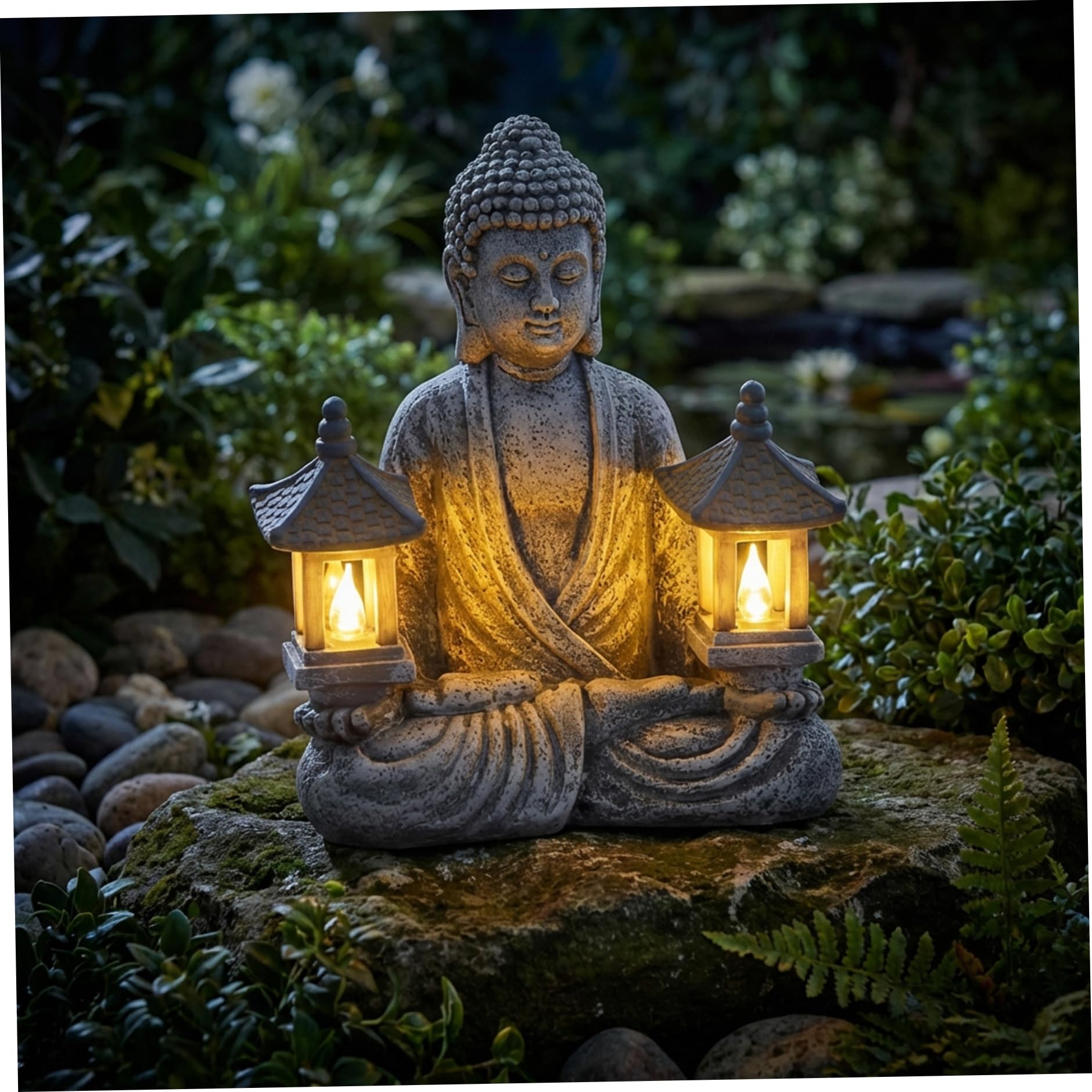 Statue de Bouddha d'extérieur, décoration de Bouddha Solaire avec phares LED, Statue Jardin en résine étanche pour Jardin, Maison, Patio, pelouse 20, 3 x 11, 4 x 23, 1 cm