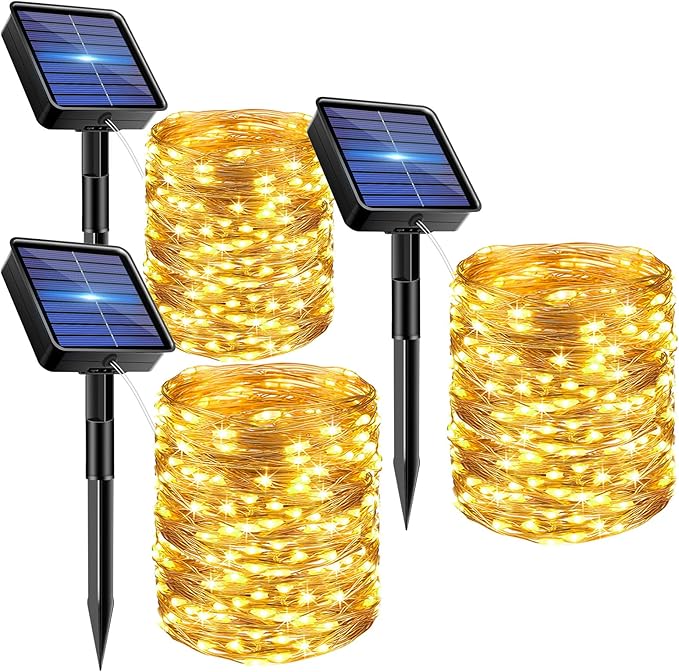 3 guirnaldas con carga solar - cada una de 15 metros150 leds