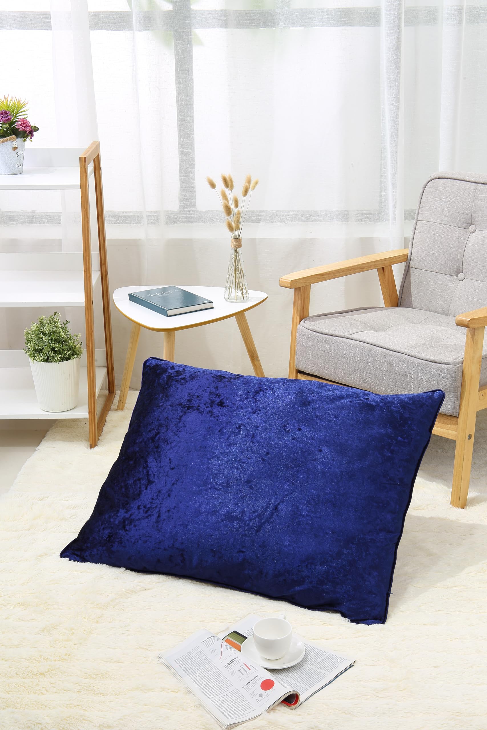 Plain Super Soft Crushed Velvet Filled Cushions for Sofa Bed Living Room Bedroom Home Couch Decorative Cushions Pillows Invisible Zipper with Removable Inner Pad (Blue, 60x80cm)