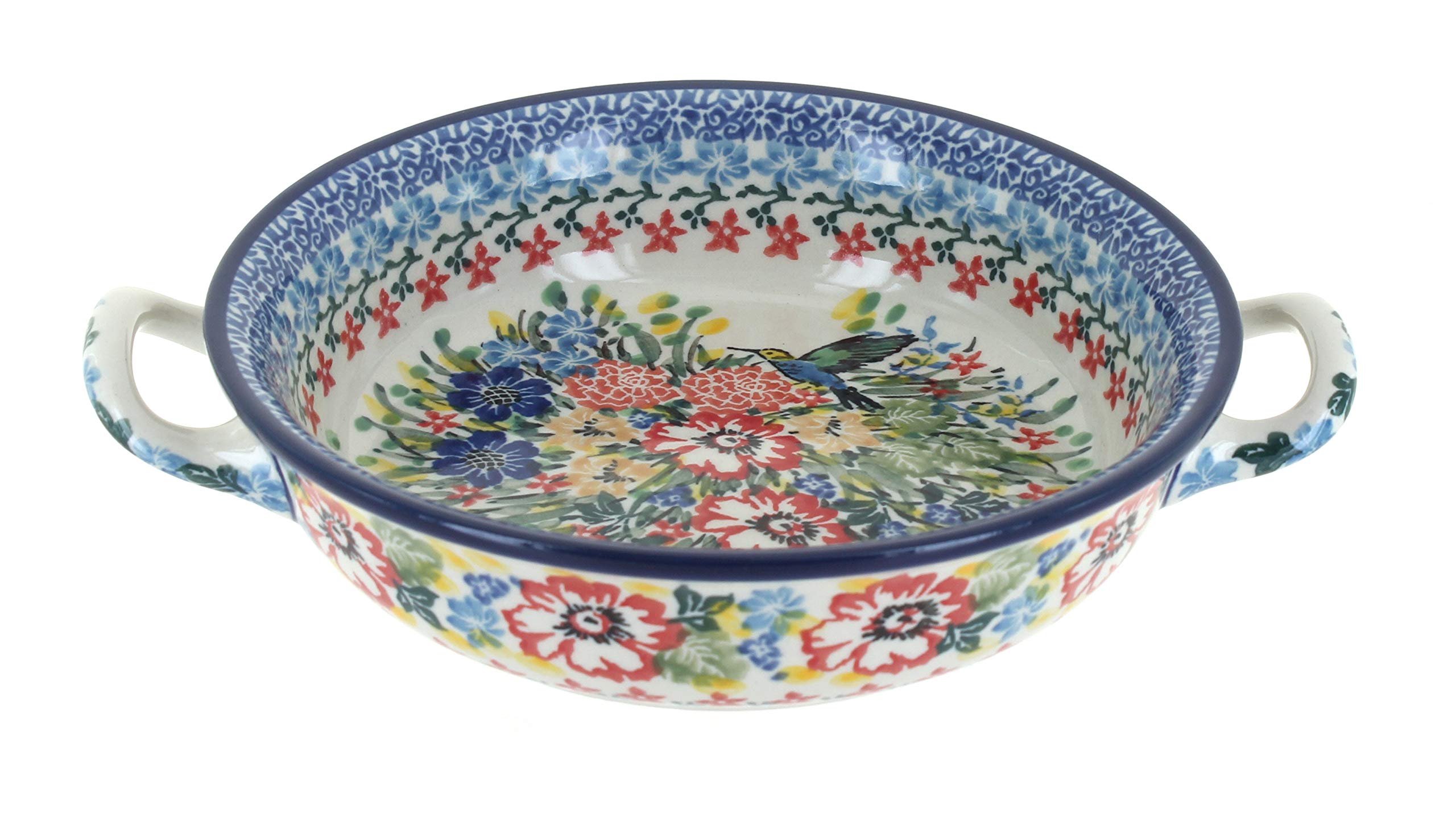 Blue Rose Polish Pottery Hummingbird Mini Casserole Dish with Handles