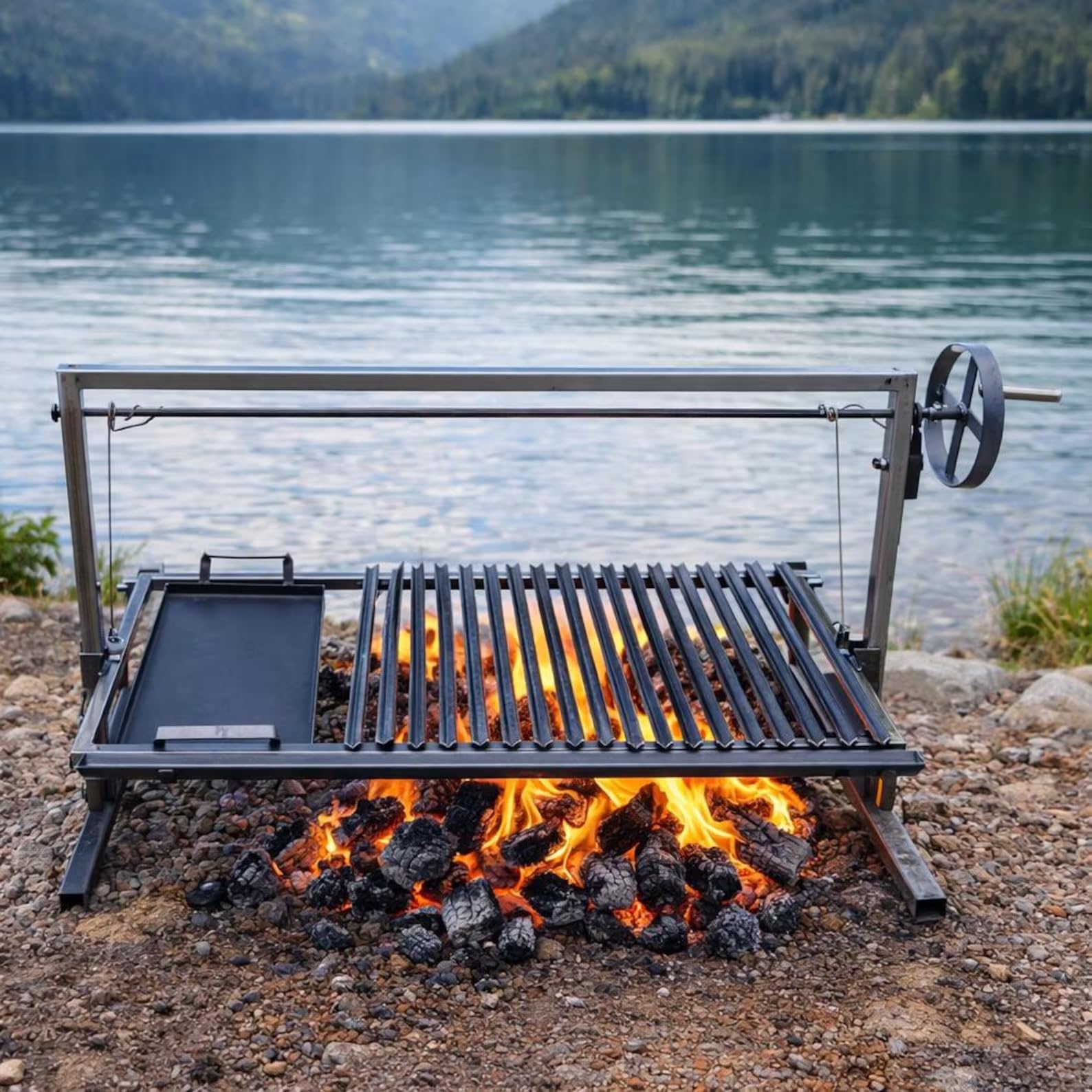 Grill a Carbonio Stile Argentino Santa Maria - Angolo a V - (Grill Santa Maria Stile Argentino + Piastra in Ferro)