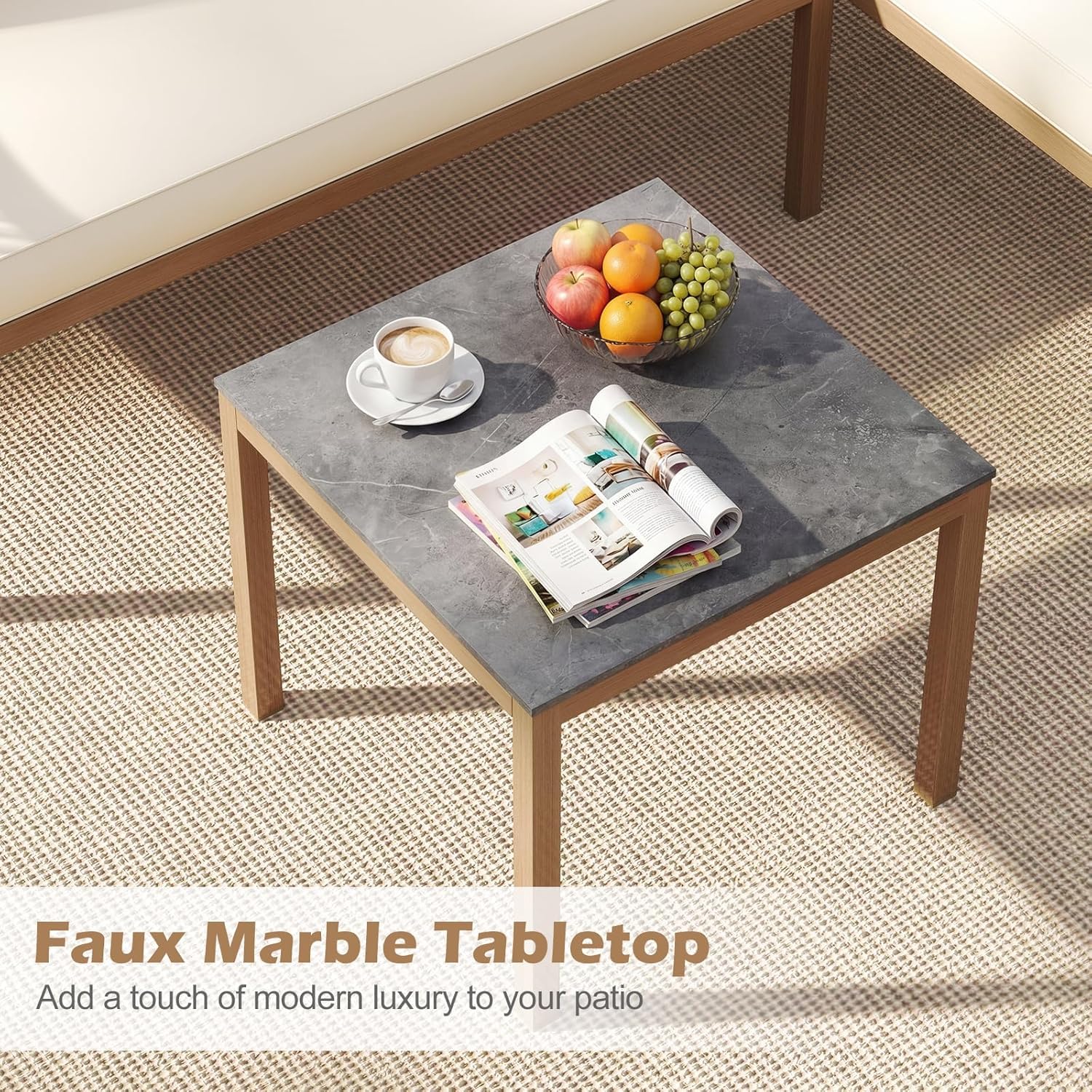 FANTASK Lounge Möbel Outdoor, Gartenmöbel Set 3-teilig mit Tisch & Kissen, Sitzgruppe für Garten, Balkon & Terrasse, ideal als Balkonmöbel & Terrassenmöbel
