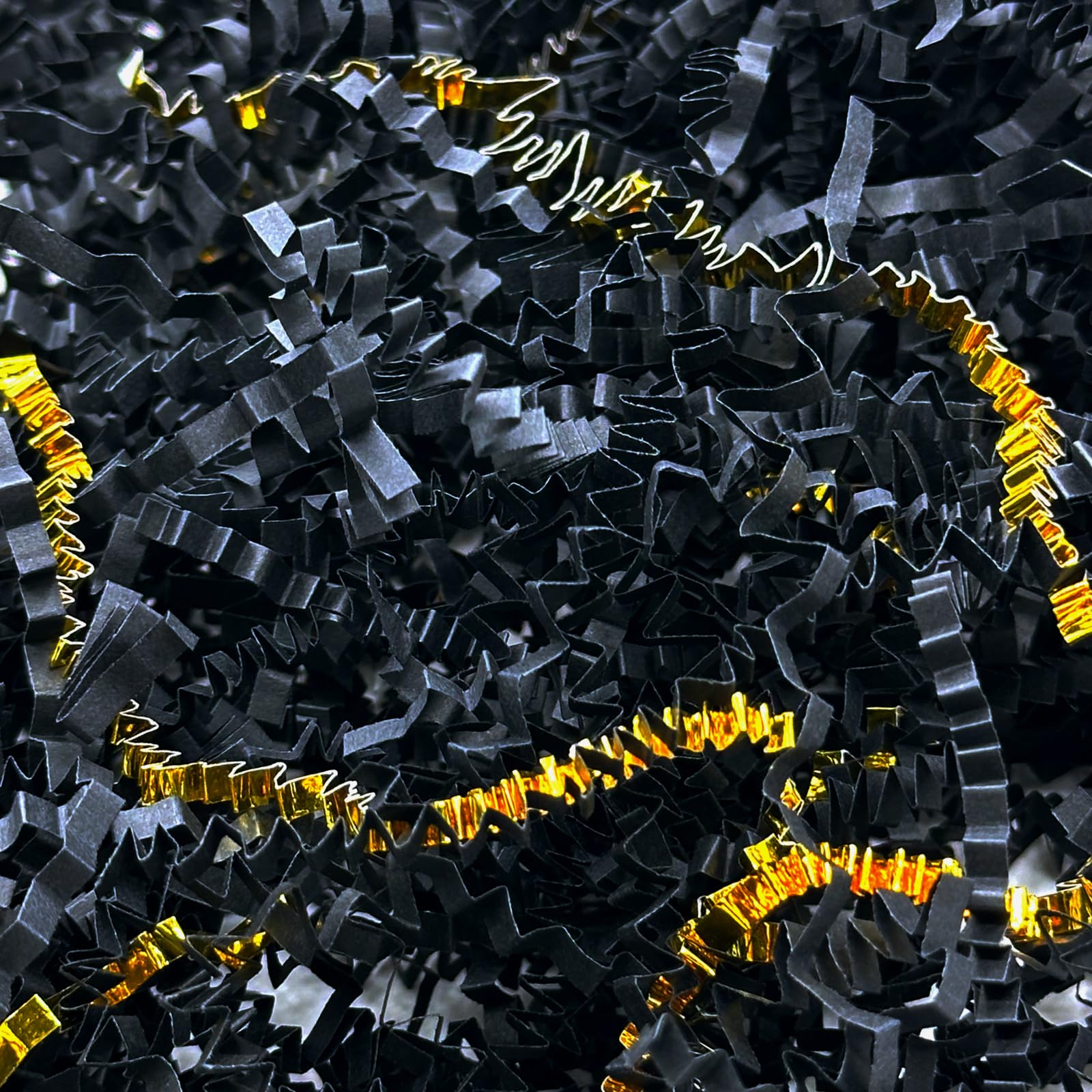 Corlcol 1LB Crinkle Cut Paper Shred Filler for Gift Box Bag and Basket On Holidays(Black&Gold)