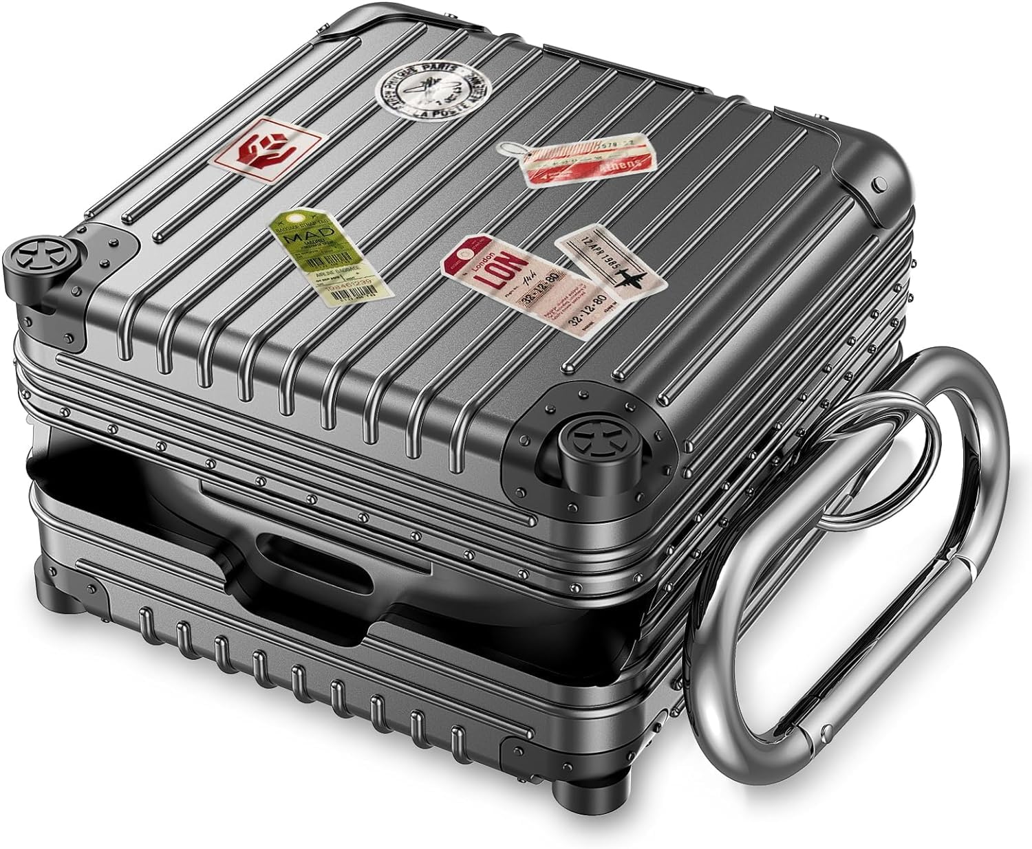 V-MORO Cute Suitcase Design Case for Samsung Galaxy Buds FE/Galaxy Buds 2 Pro/Galaxy Buds Pro/Galaxy Buds Live, Fancy Fashion Protective Hard Case Cover for Women Men with Keychain (Black)