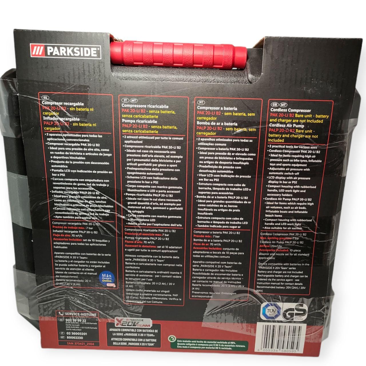 PARKSIDE PAK 20-Li B2/Bomba de aire PALP 20-LI B2 X-20-V Team Series (sin batería/cargador)