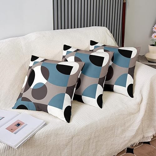 Miniatura 10 de Paquete de 4 fundas de almohada de arte turquesa degradado, fundas de almohada modernas retro con círculo, geometría circular, fundas de cojín