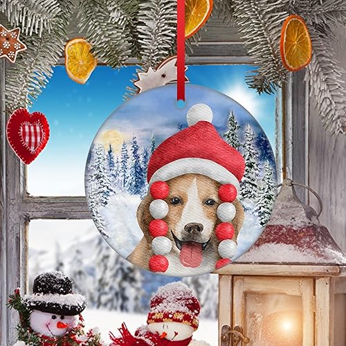 Miniatura 4 de Adorno de perro de Papá Noel, Beagle, adorno de Navidad, adorno colgante de cerámica para decoración de árboles de Navidad, adorno de árbol de