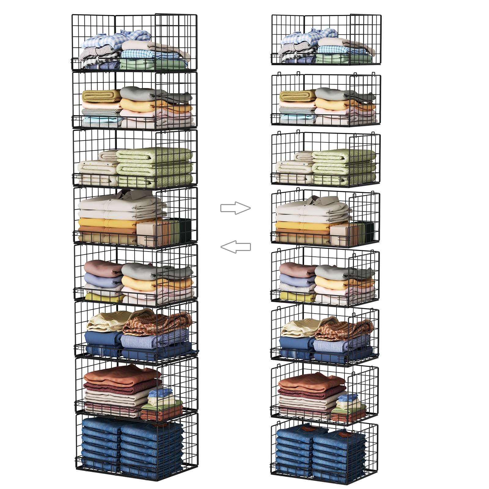 Yociyoga 8-Tier Stackable Closet Organizers and Storage Shelves, Foldable Closet Shelf Organizer, Stackable Storage Bins Drawers for Closet Organizer System, Black（Patent No. 30022416）