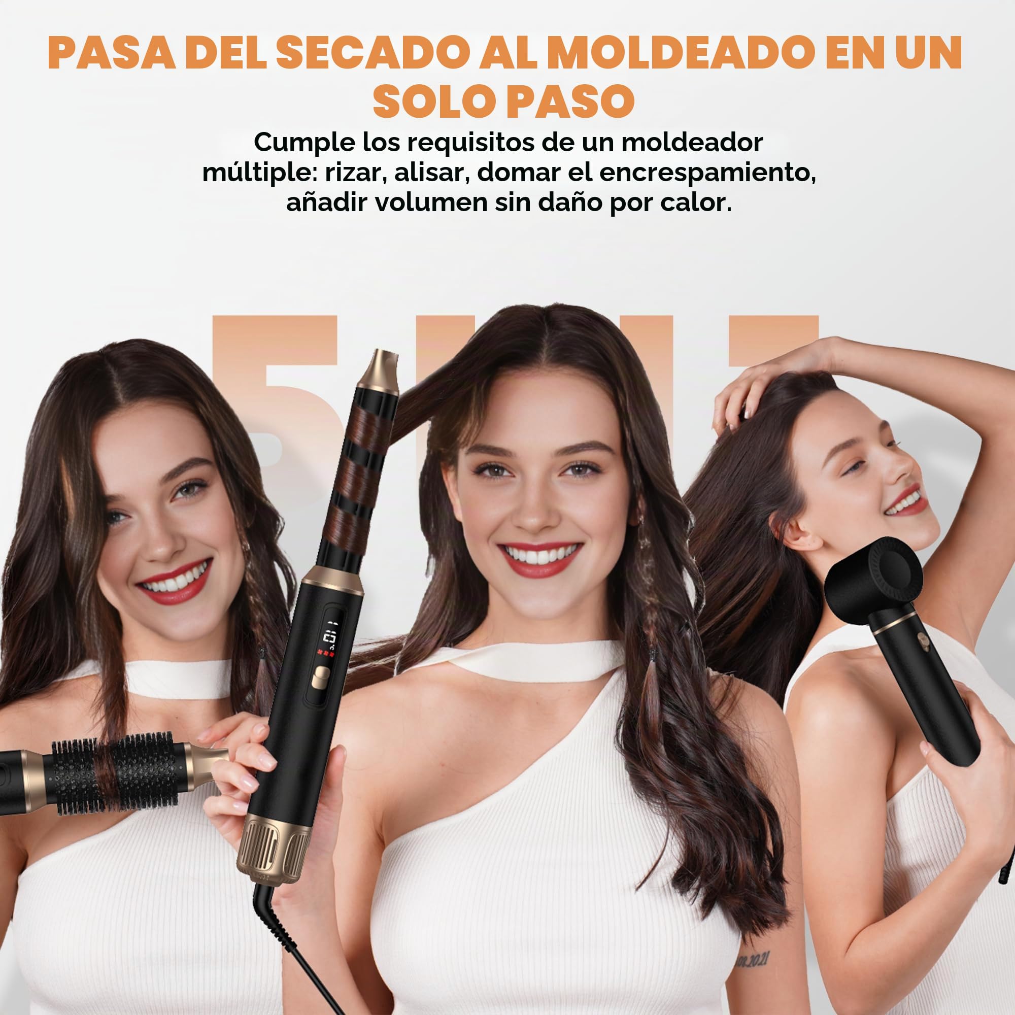 UKLISS Cepillo Secador de Pelo 5 en 1, Moldeador Secador Pelo Profesional con Rizador Pelo Ondas Automatico, Cepillo Alisador Pelo, Thermal Brush, Hair Dryer Styler Regalos para Styling - Negro