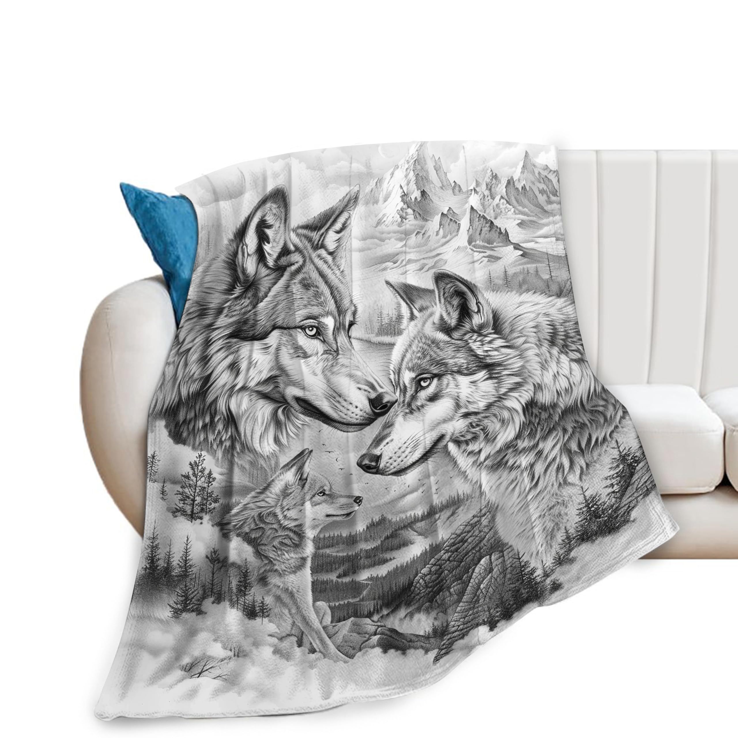 Banonaty Men's Wolf Blanket S Throw Blankets Cozy Fleece Flannel Gray And White Blanket Bedding Stuff Gifts For Wo Boys Girls Teens Adults For Couch Sofa Bed Decor 40"X50"