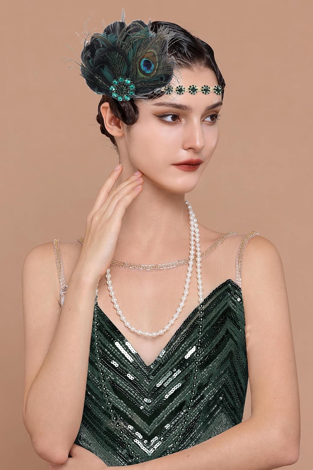 BABEYOND Flapper Headpiece for Women - 1920s Headband Roaring 20s Great Gatsby Accessories Rhinestone Feather Hair Clip - Image 2