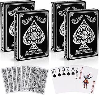Playing Cards 4 Pack, Plastic Playing Cards Waterproof, 4 Deck of Cards Bulk, Jumbo Large Print Cards for Adults Seniors, Premium Poker Card Set Bulk for Pool Beach Party Travel Card Games (Silver)