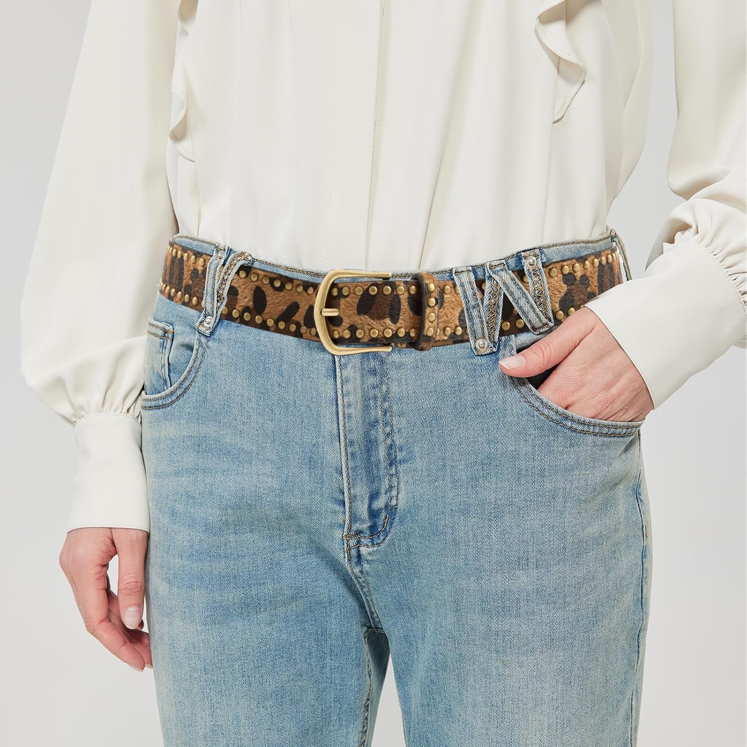 Faux Leather Leopard Belt Fashion Gold Buckle Cheetah Print Belts for Women - Image 2