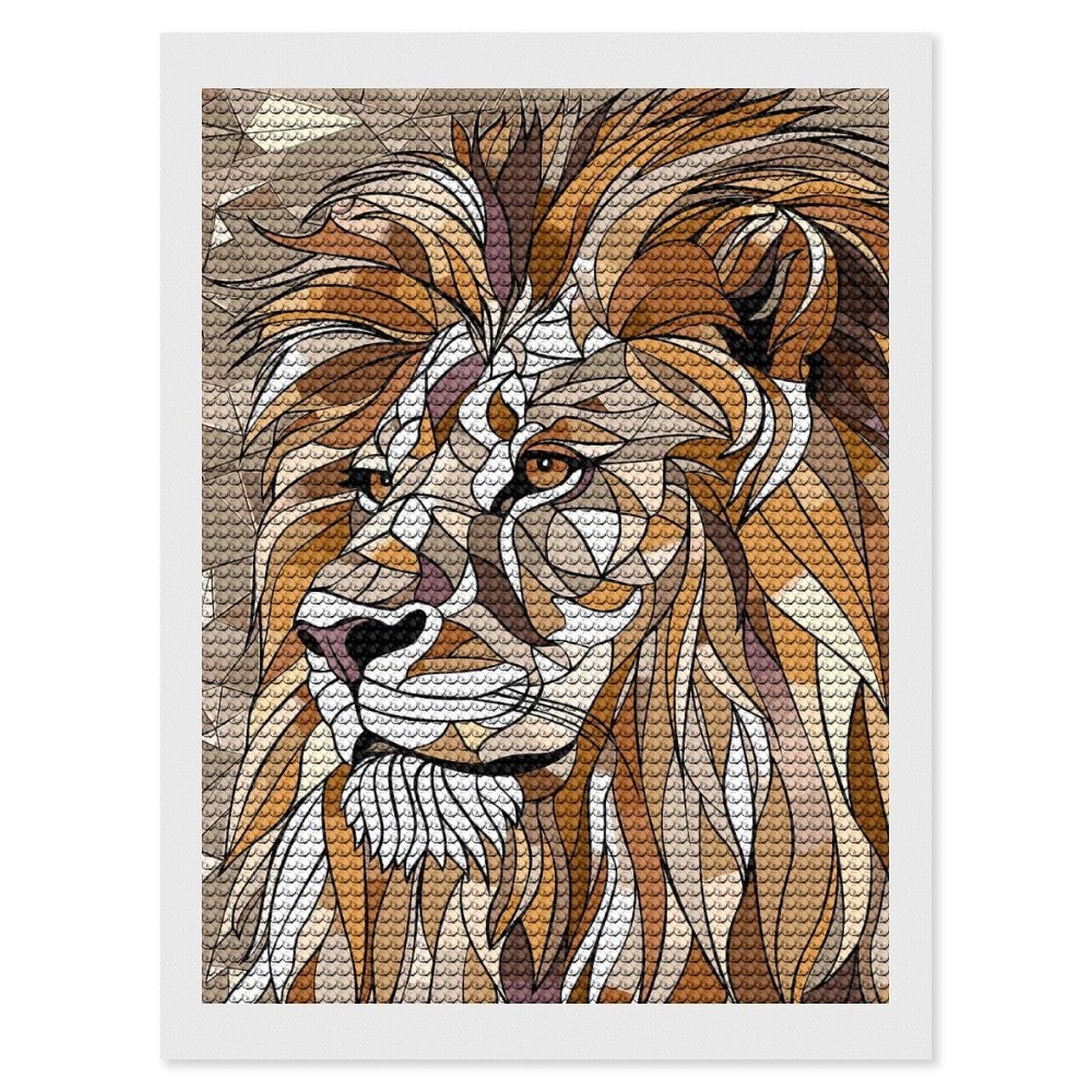 Junmoney Geometric Lion Portrait DIY Diamond Art Canvas Kit 12"x16", Pleasing Wall Art Project, Easy Handmade Project, Living Room Decor