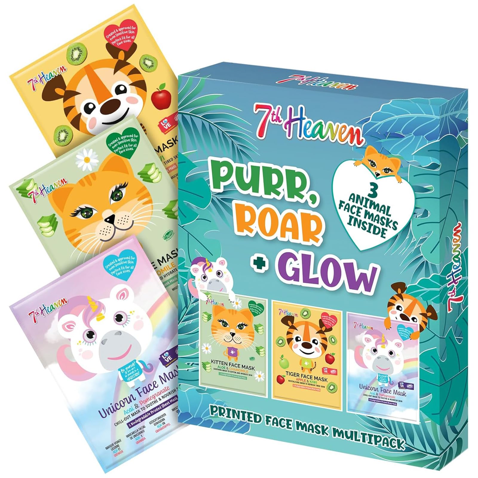 7th Heaven Animal Sheet Mask Trio - Hydrating, Soothing, Brightening