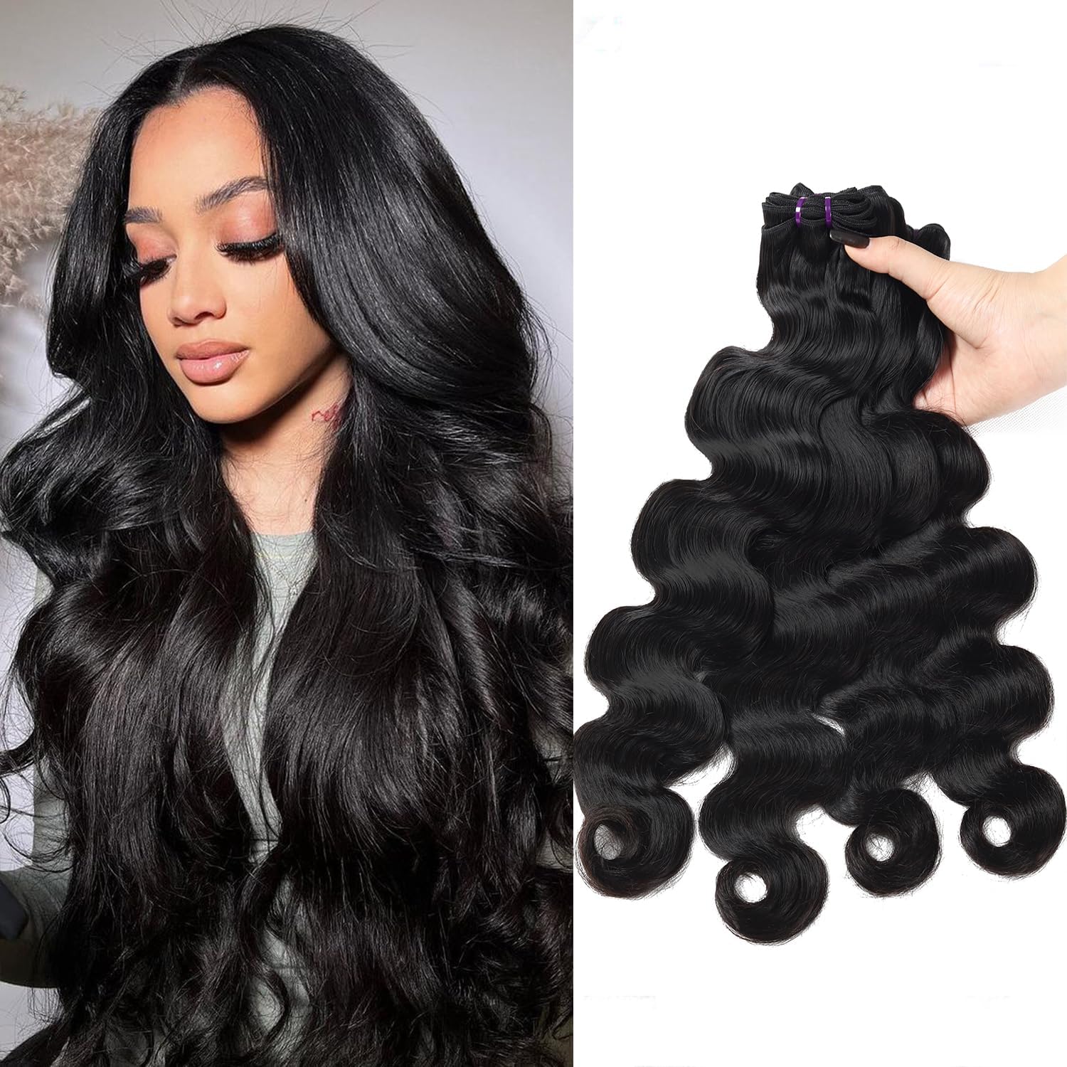 Vanlov Brazilian Body Wave Bundles 20 22 24 26 Inch 16A Brazilian Remy Human Hair Natural Wave 4 Bundles Virgin Hair Extensions Double Weft Natural