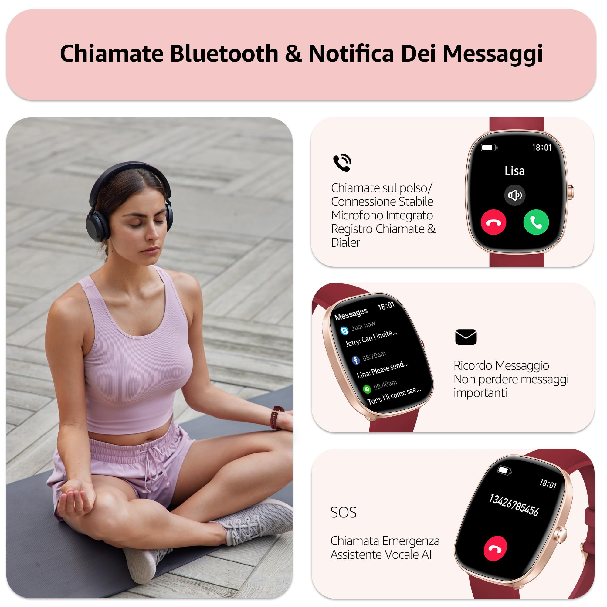 Smartwatch Uomo Donna (Rispondi/Effettua Chiamate), 1.83" Orologio Smartwatch con Contapassi/Sonno/SpO2/Cardiofrequenzimetro, 100+ Modalità Sportive, IP68 Impermeabile Fitness Tracker per iOS Android