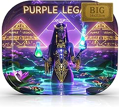 PURPLE LEGACY® Unterlage 34 × 27,5 × 2,7 cm | Metallblech | Ägyptisch-Cyberpunk-Design | Praktisches Tablett mit abgerundeten Ecken (Lotus Magic Big)