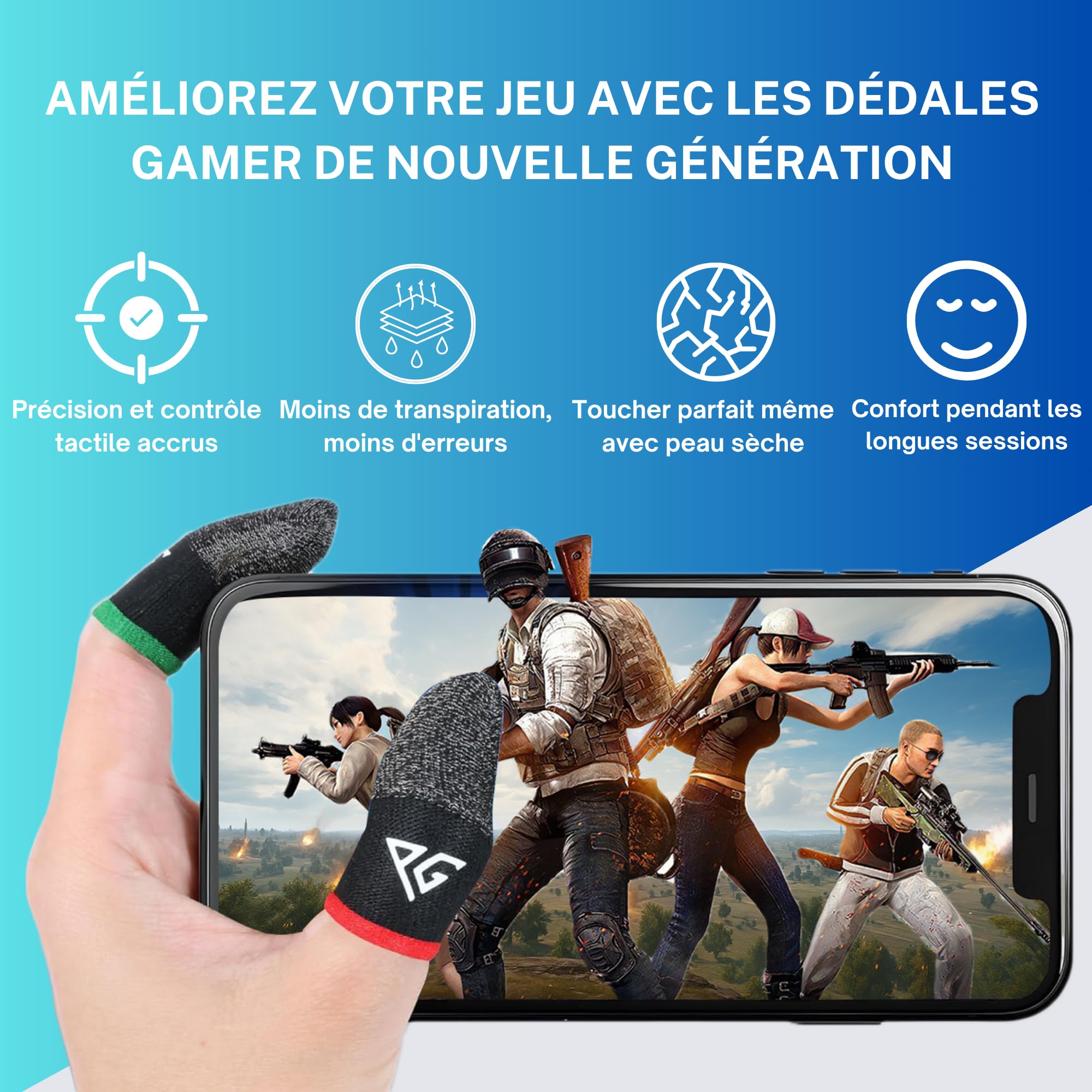Manchons de Doigts pour Jeux Mobiles, 3 Paires Hybrides Fibre de Carbone et d’Argent, Sensibles et Respirants 0,3 mm Anti-Transpiration, Compatibles avec PUBG Mobile (Taille Standard)
