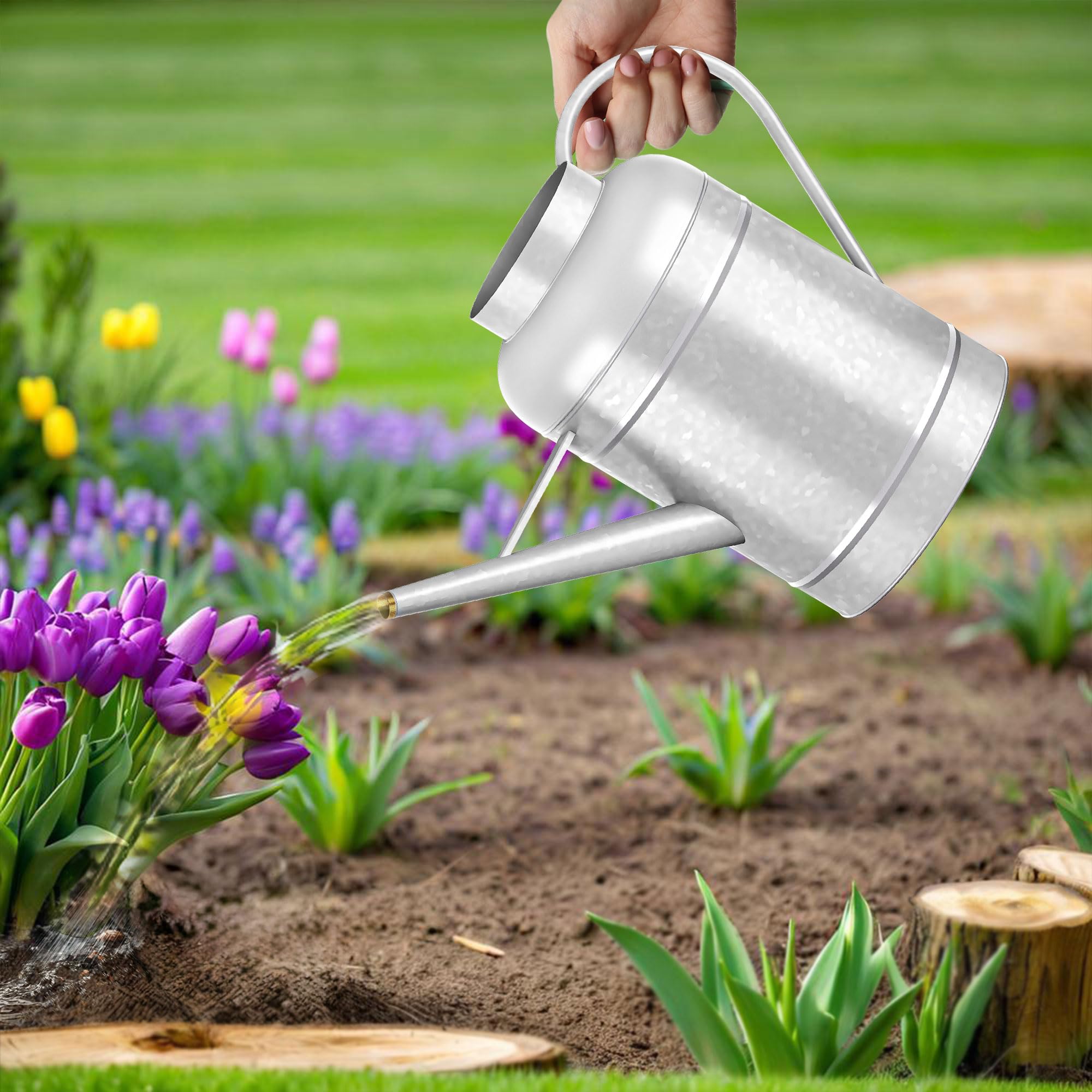 Regadera galvanizada para plantas de interior al aire libre, cuenco de 2,3 galones, jarra de agua con caño extraíble, regadera de metal para plantas de interior y flores de jardín