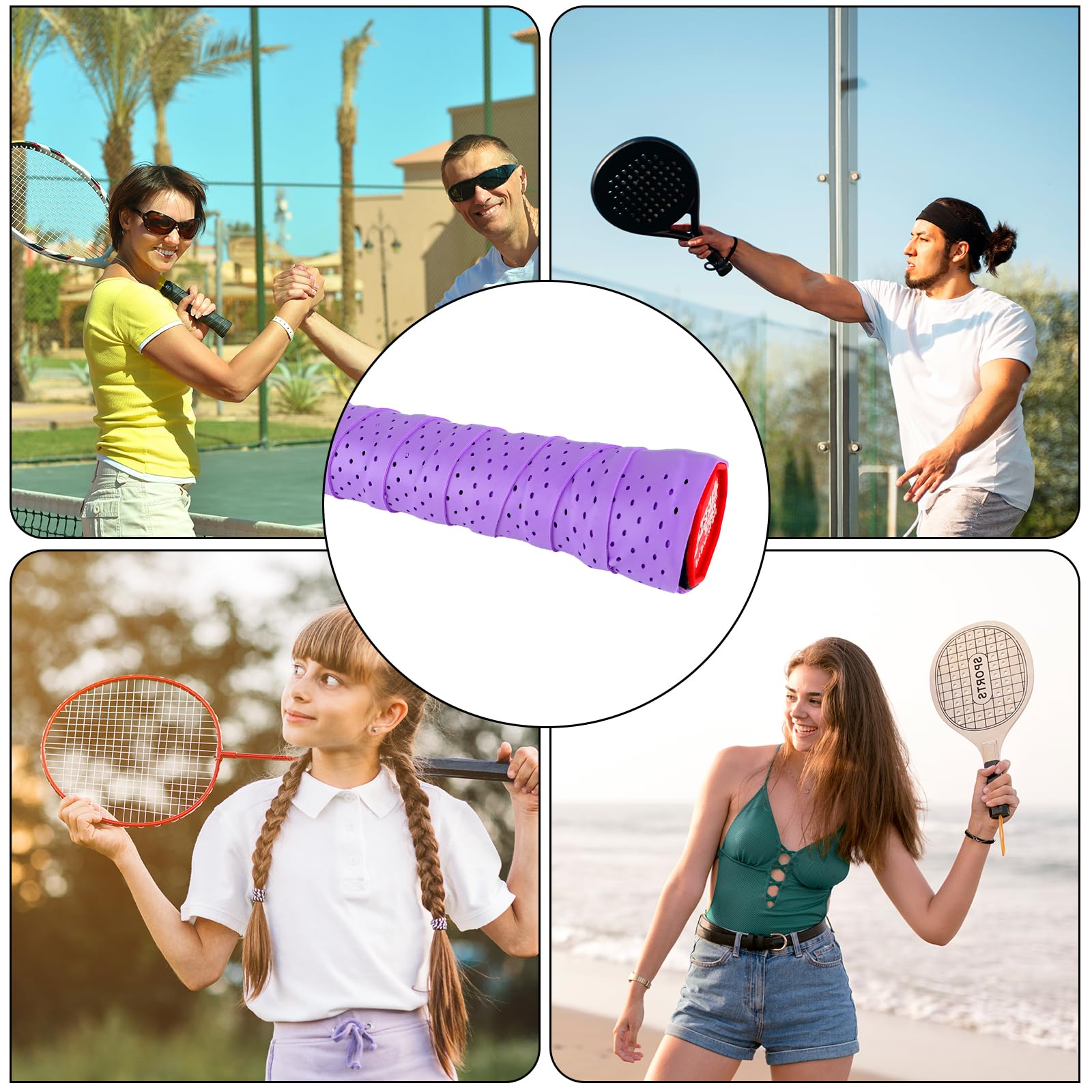 Ymapinc Lot 6 Sur-grips Absorbants Pour Raquette – Adhérence Forte, Anti-transpirant, Perforé, 110x2.5cm, 6 Couleurs Vives