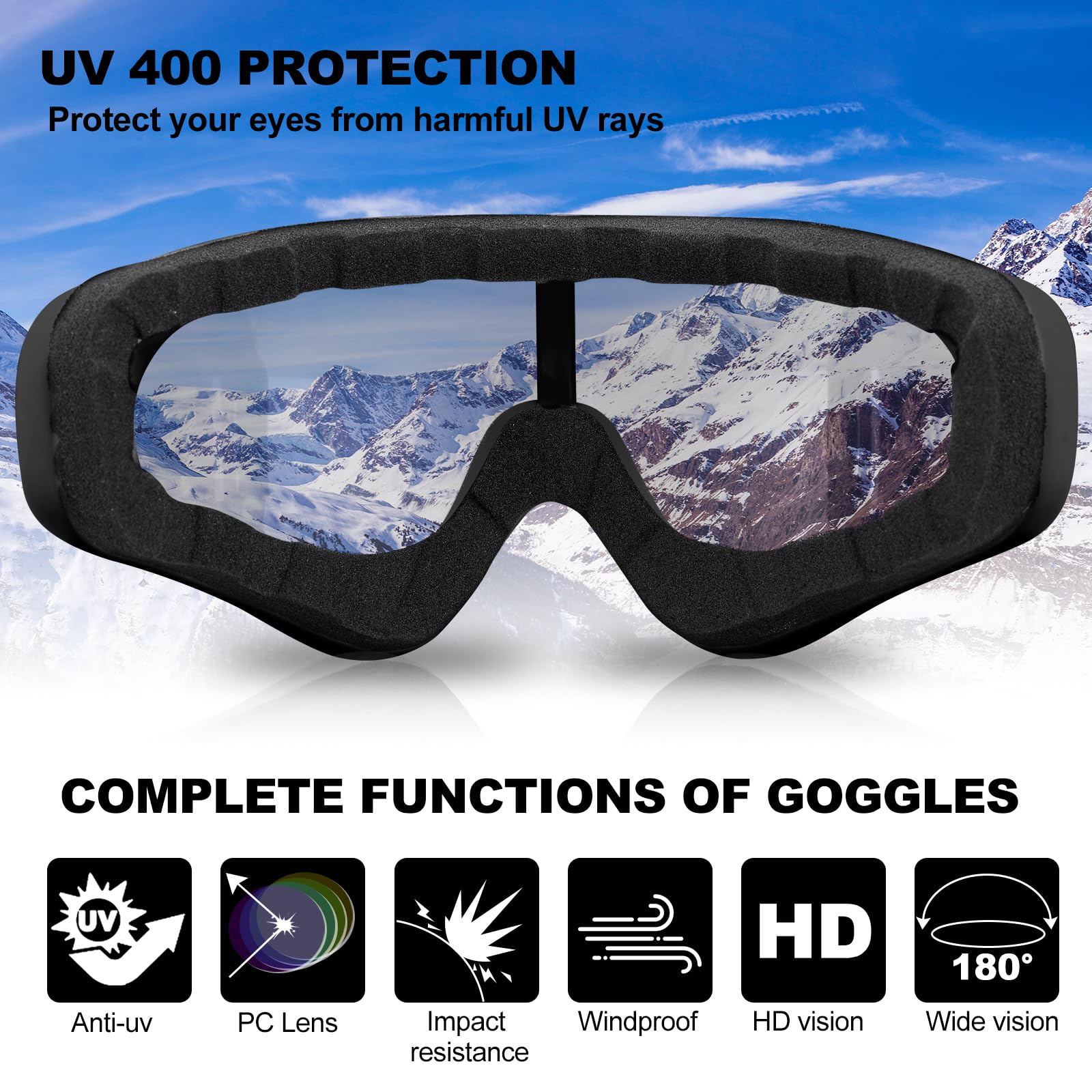 Lot de 3 lunettes de ski, de moto, de snowboard pour homme, femme, adulte et jeune