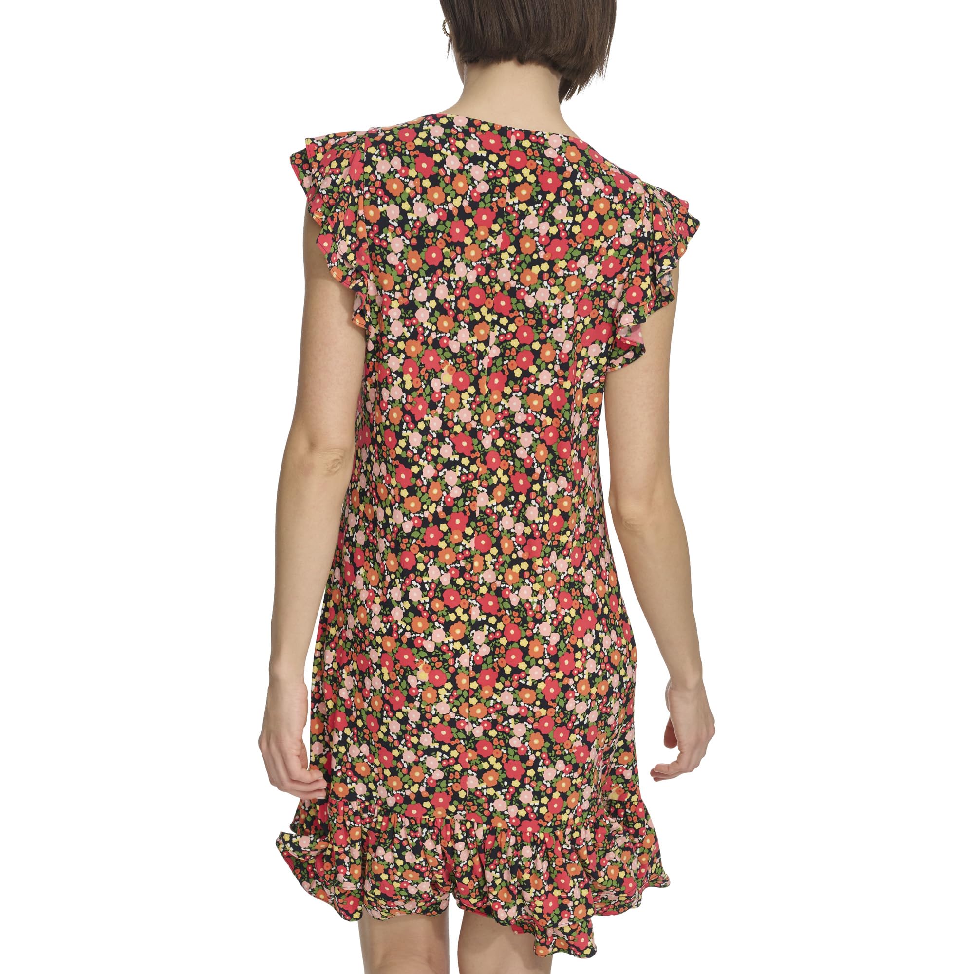 Tommy Hilfiger Sleeveless Round Neck Ruffle Trim Mini Dress Vestito Donna