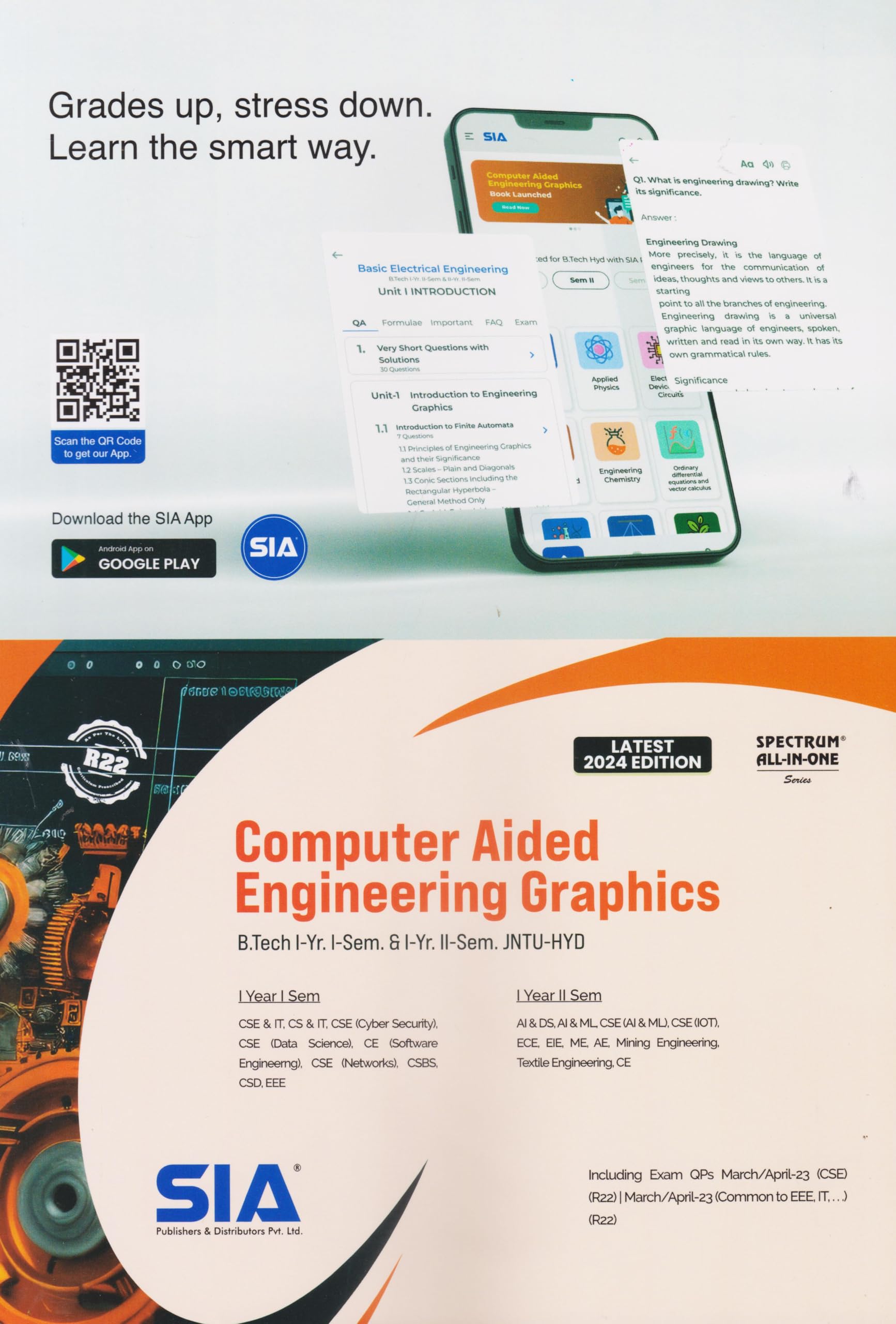 B.Tech I-Year I-Sem & I-Year II-Sem (JNTU-HYD) Computer Aided Engineering Graphics (R22) Latest 2024 Edition