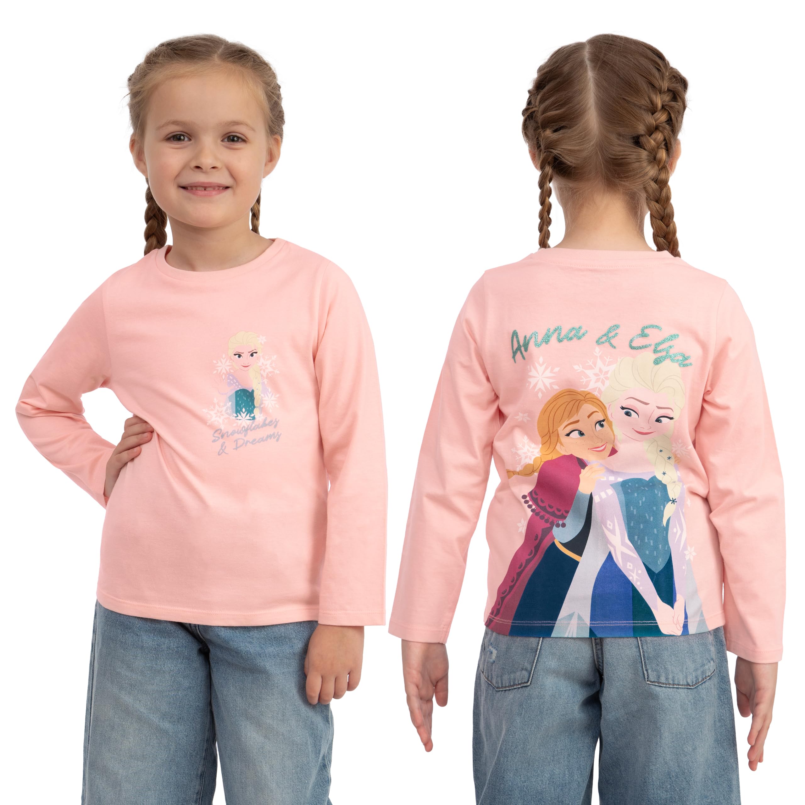 Disney Frozen Koszulka Dziewczęca z Długim Rękawem Elsa i Anna, Bluzka Księżniczki, Bawełniana Koszulka Dla Dzieci