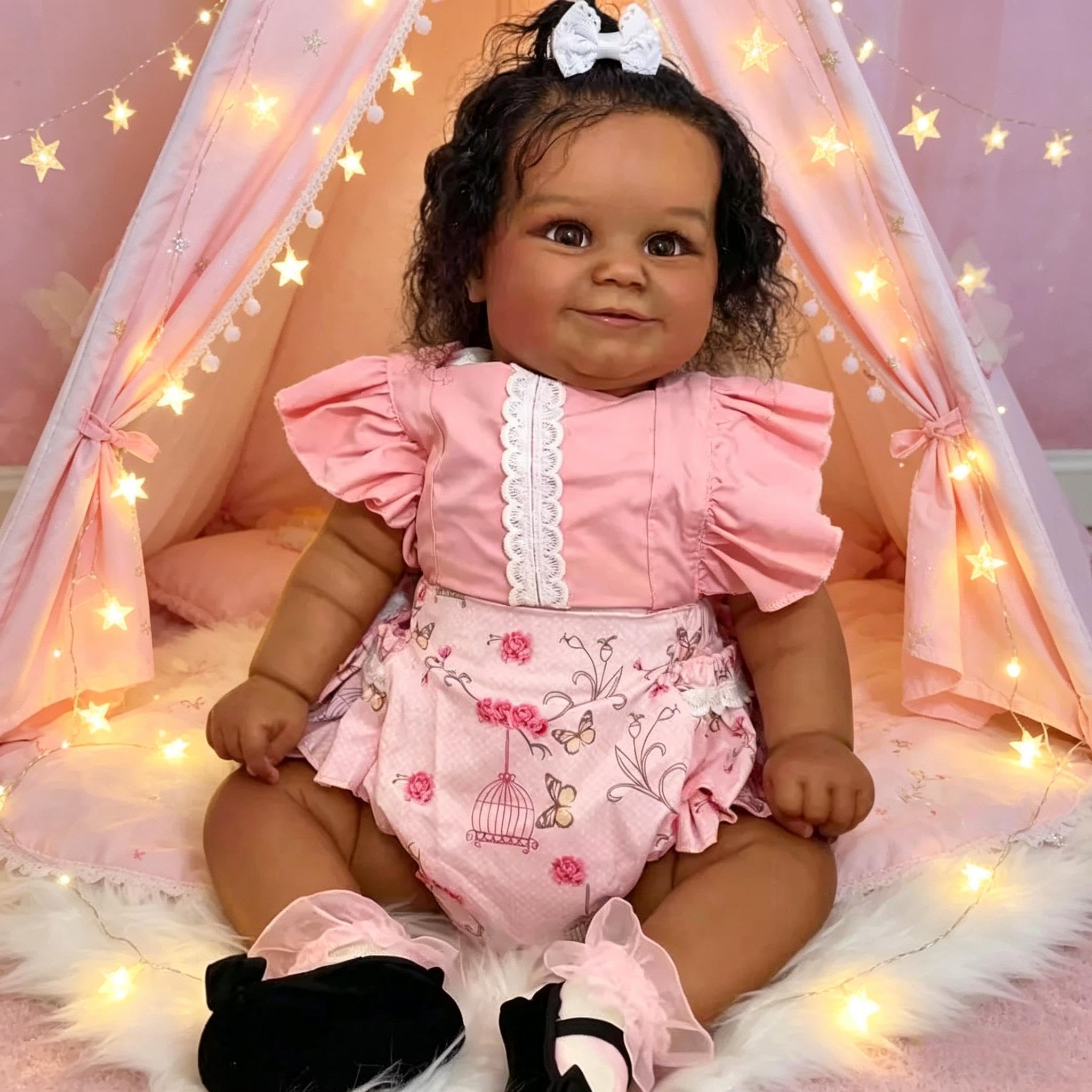 RXDOLL Realistyczne lalki dziecięce Reborn silikonowe całe ciało winyl czarna dziewczyna, 50 cm afroamerykańska lalka Reborn maluch lalki miękkie ciało, realistyczne noworodki niemowlęta lalka zabawka
