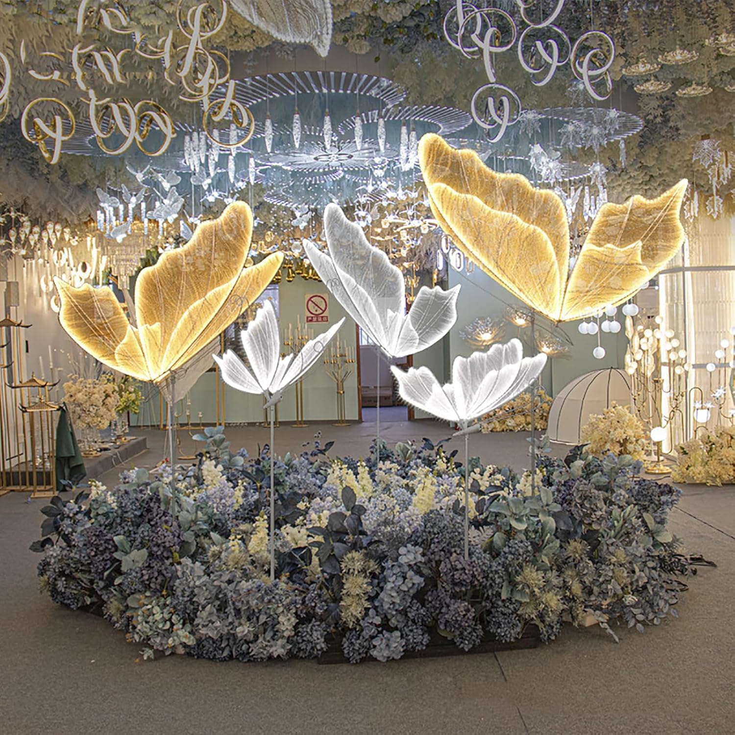 Set di 2 lampade da terra a forma di farfalla, luci a LED per matrimoni, feste e ricevimenti, decorazione luminosa, altezza 60 cm