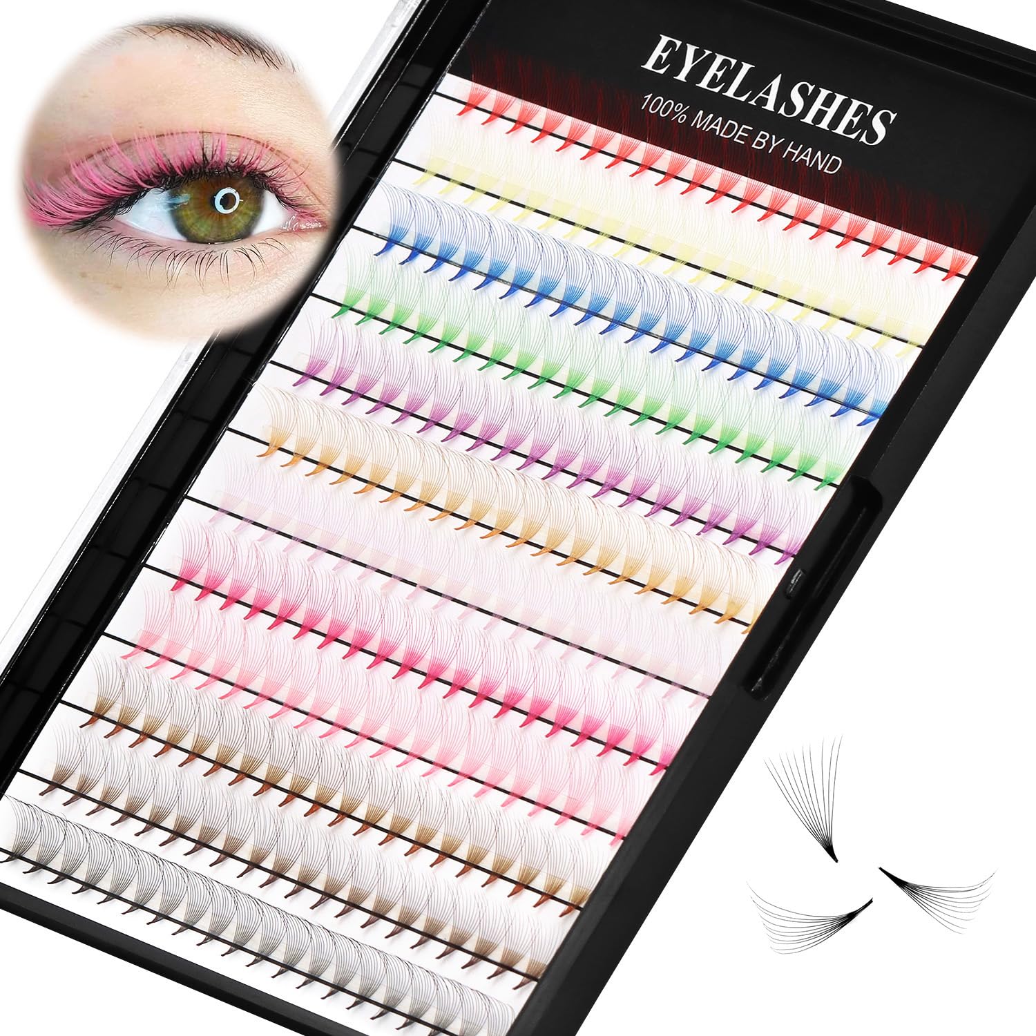 12 Colors Mix 240pcs 10D Premade Fans Nature Long Volume Eye Lashes Extensions Soft and Light Weight Colorful Individual False Eyelashes Cluster 8-16mm to Choose (12mm)
