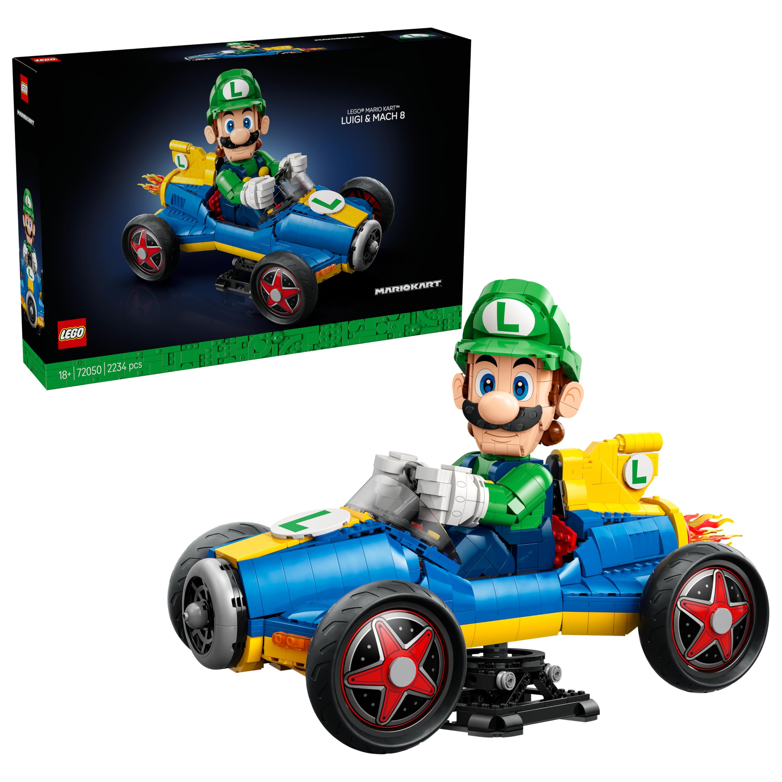 LEGO Super Mario Mario Kart— Luigi i Mach 8 72050 | Model z figurką, zestaw kolekcjonerski dla fanów gier Nintendo, pomysł na prezent 18+, gamingowa dekoracja, 2234 elementy