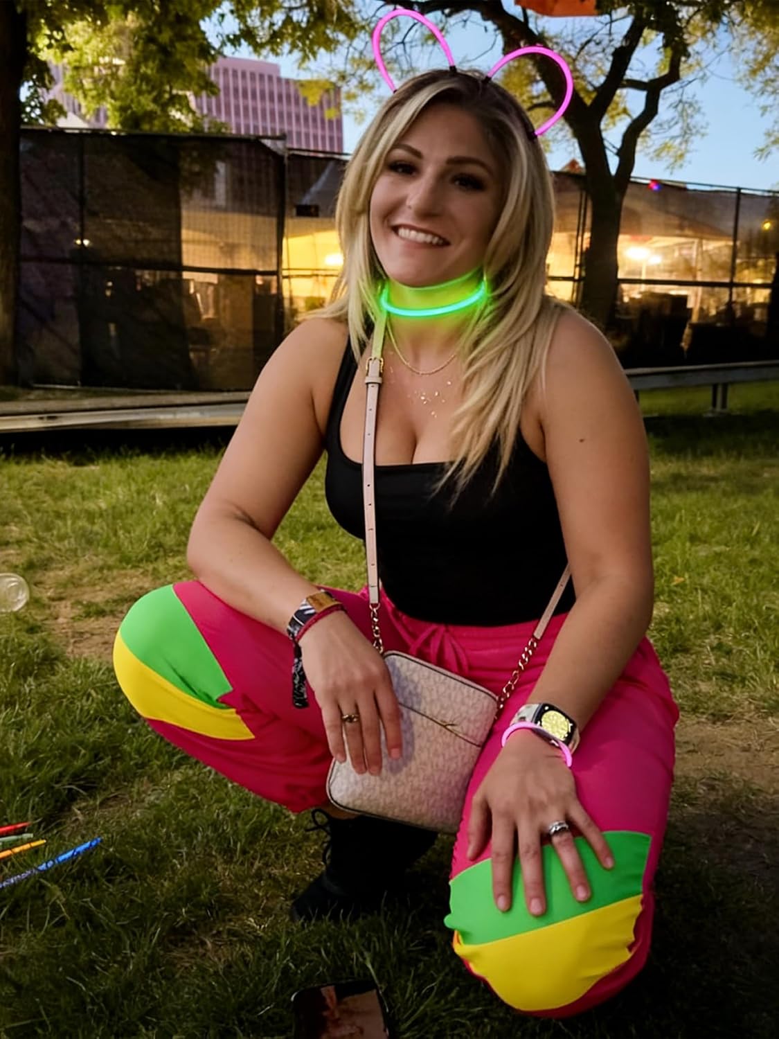 UOUA 80s Pants Women 90s Neon Workout Joggers Casual Reversible Sweatpants with Pockets - Image 3