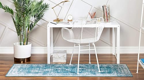 Miniatura 5 de Unique Loom Aarhus Collection - Alfombra vintage con medallón de borde, 2 x 6 pies, azulmarfil