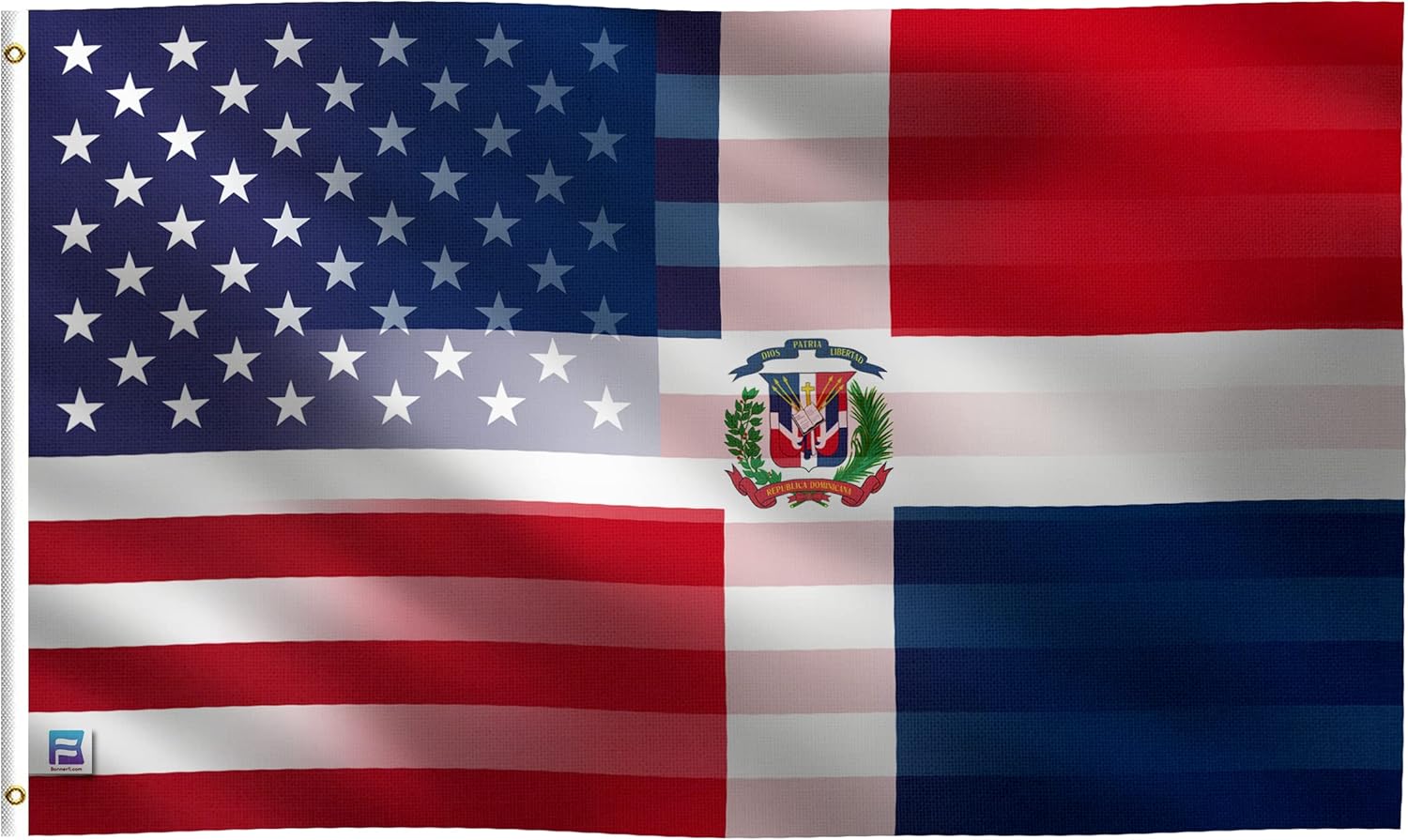 3x5 ft Dominican American Hybrid Flag: 100% Polyester Banner, Brass Grommets & Strong Canvas Header, For Use Outdoor or Indoor